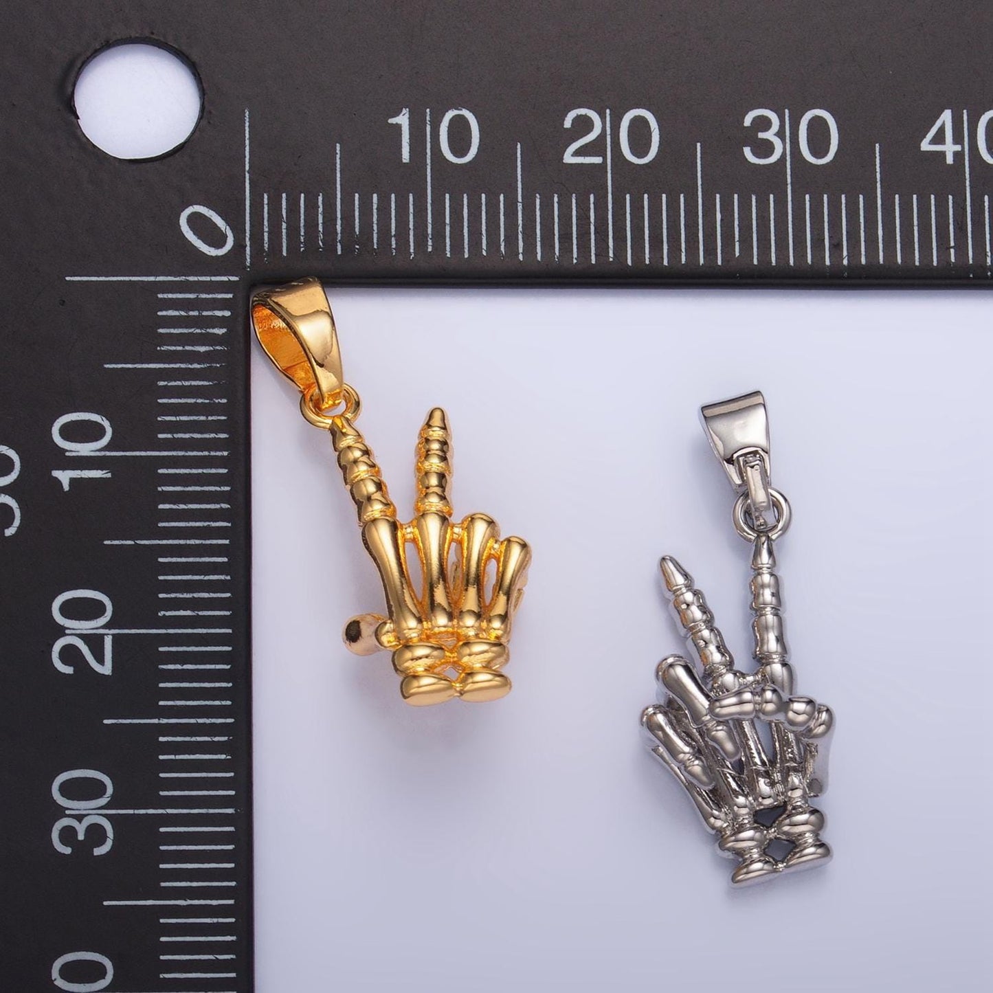 Dainty bone skeleton peace finger charm gold hand gesture charm skull pendant for bracelet necklace earring supply component aa1001