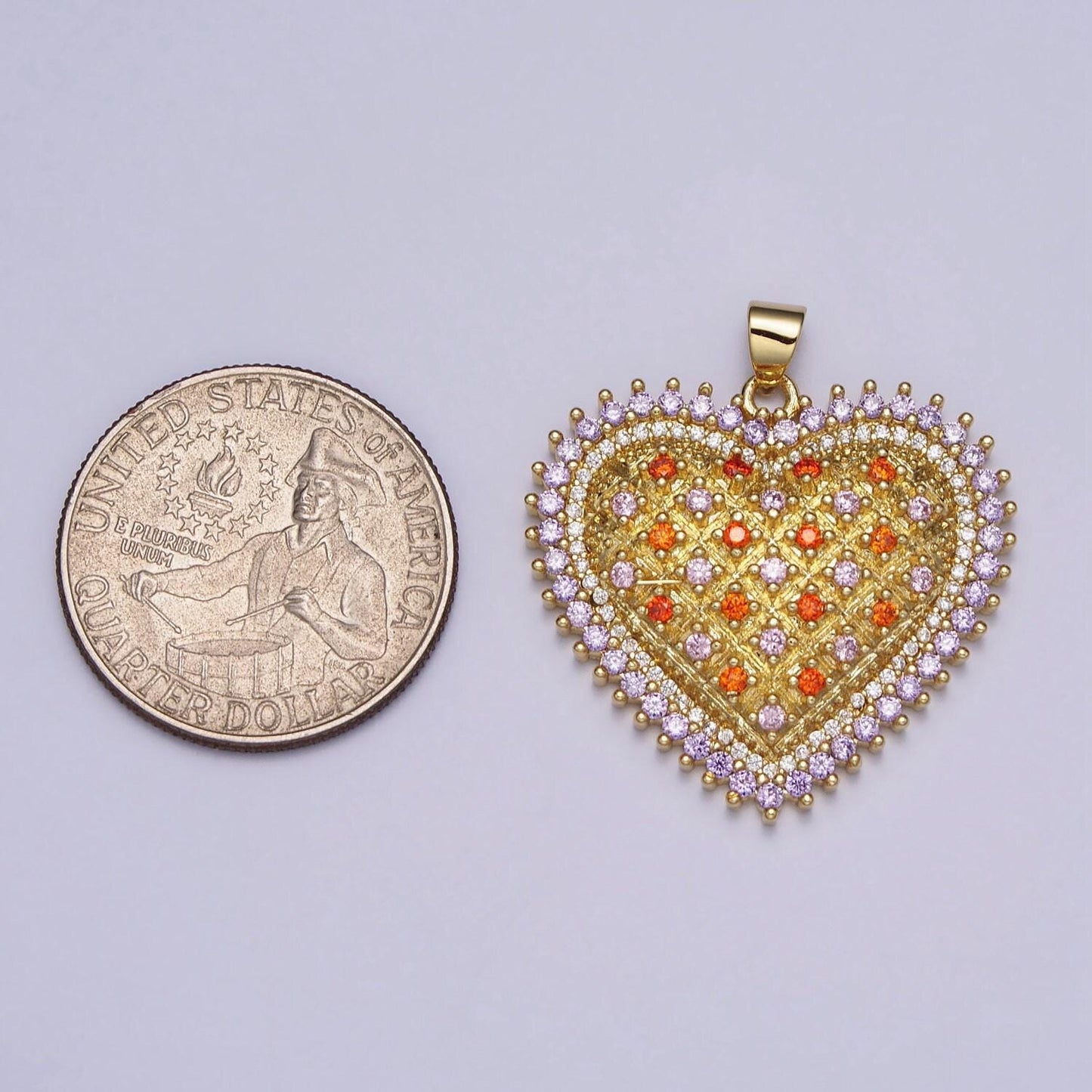 Gold micro pave heart charm big colorful heart pendant for necklace statement jewelry making, aa079