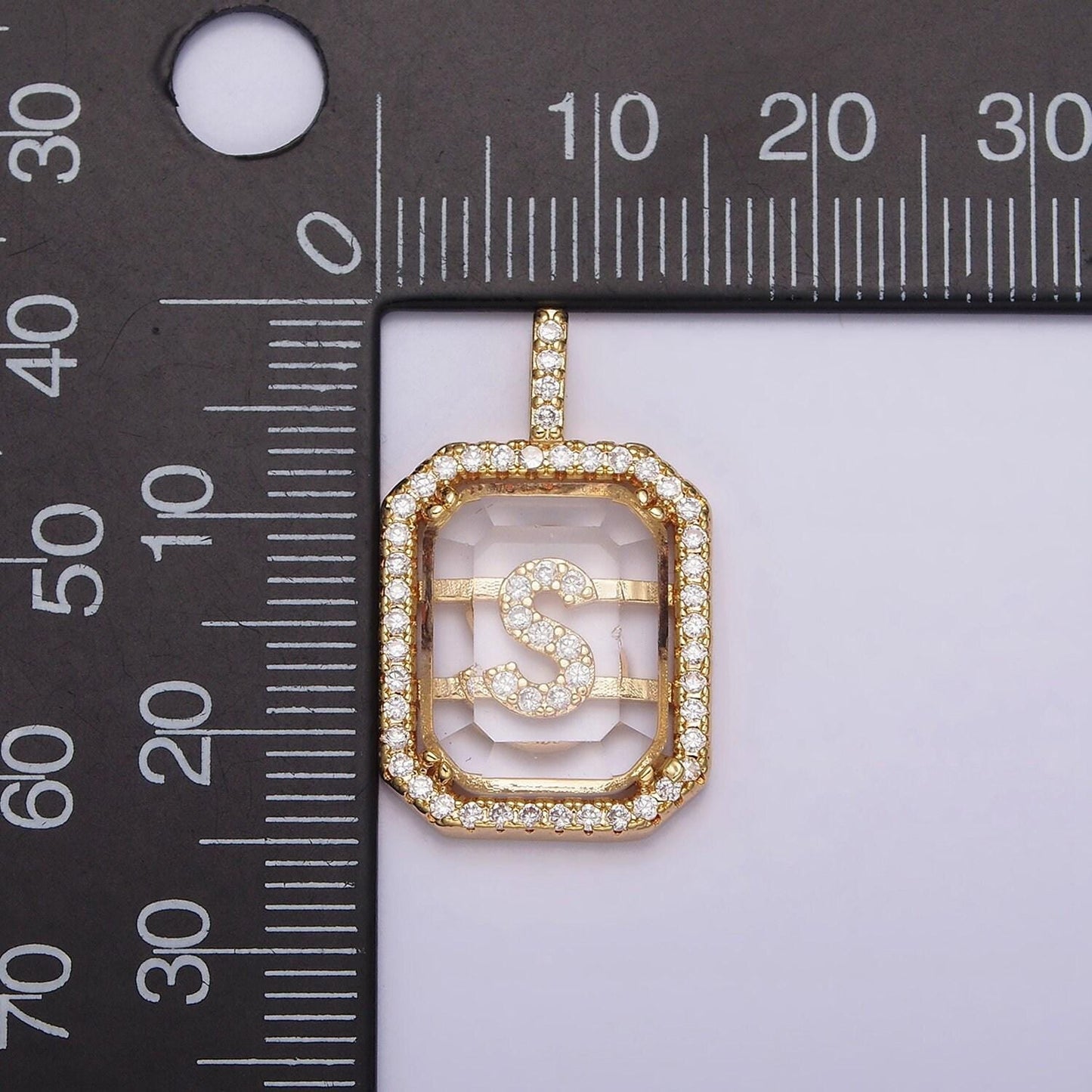 16k gold filled initial tag letter charm alphabet letter clear glass micro pave tile charm pendant for personalized necklace jewelry making