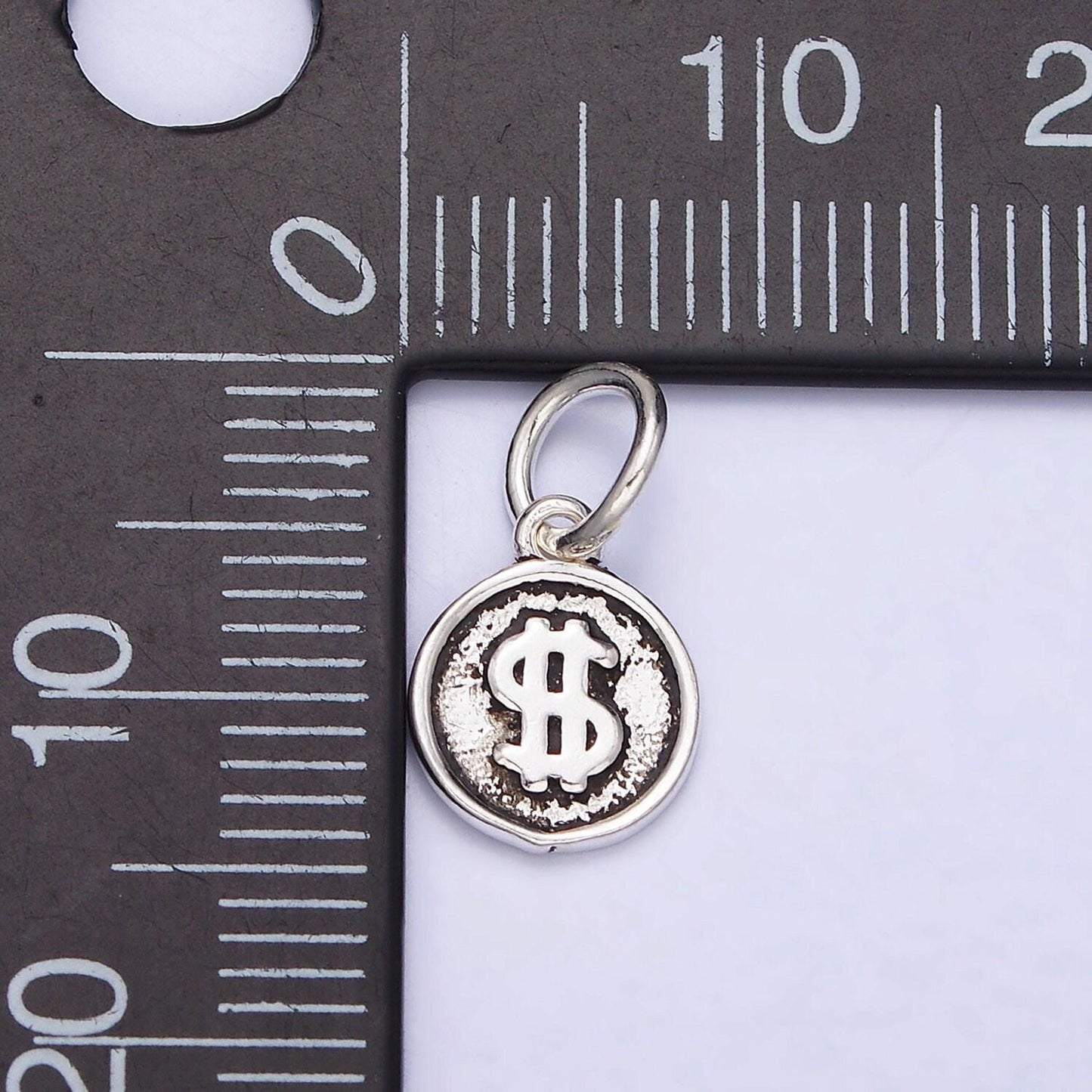 Sterling silver s925 dollar money currency symbol mini round charm | sl-270
