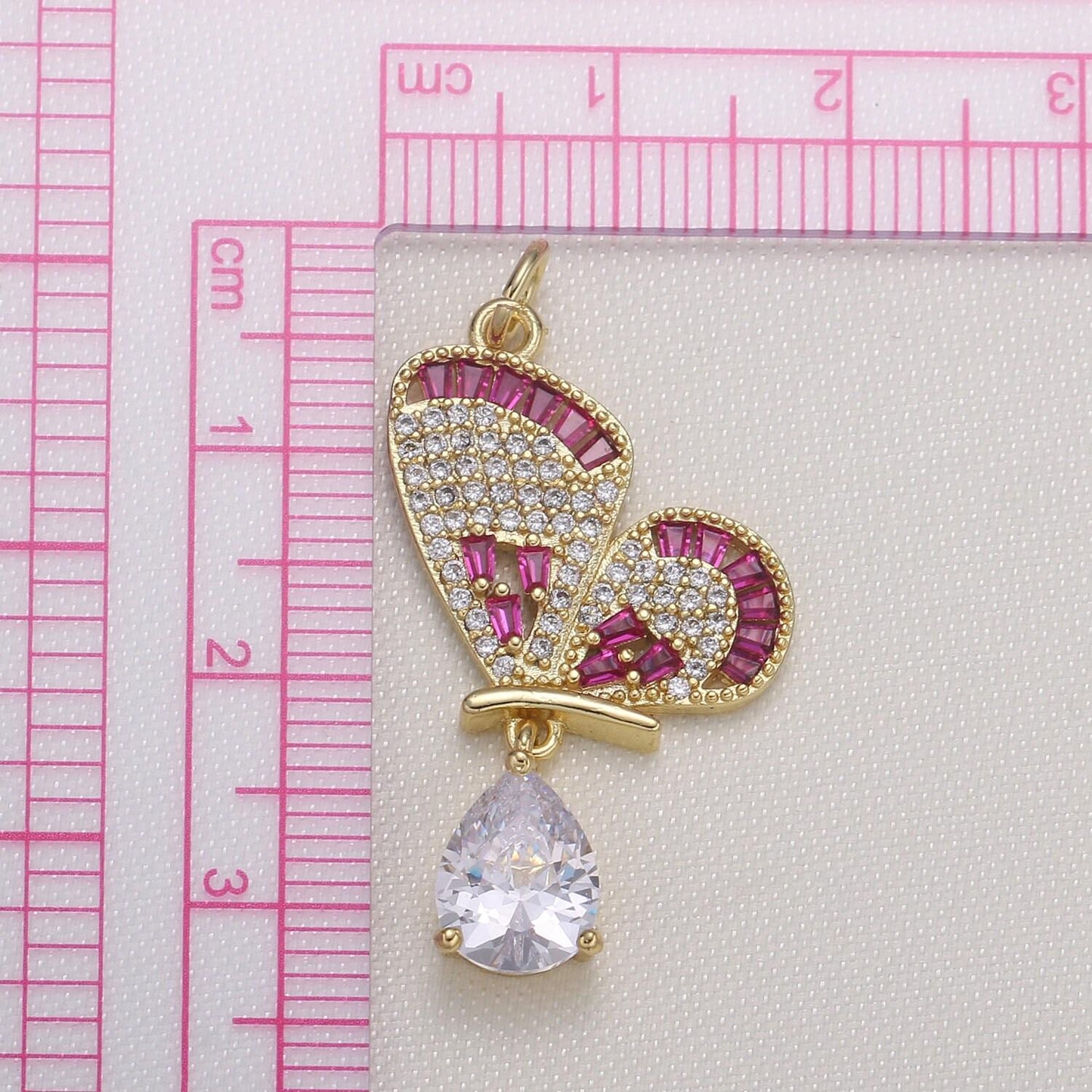 Tiny cz heart charm butterfly cubic love pendant pear cut zirconia gold plated for earring bracelet necklace component -590