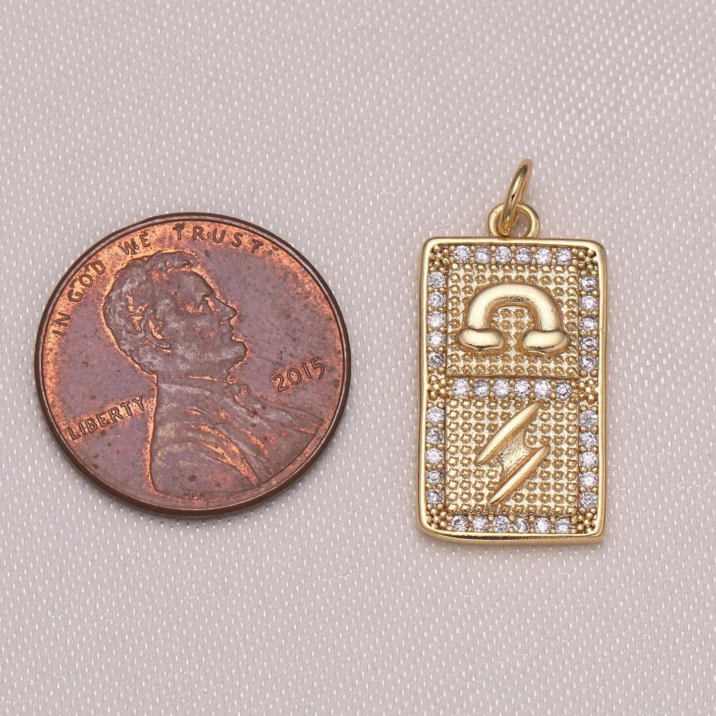 Gold tile charm rainbow thunder charm micro pave cz charm for jewelry making, 1001