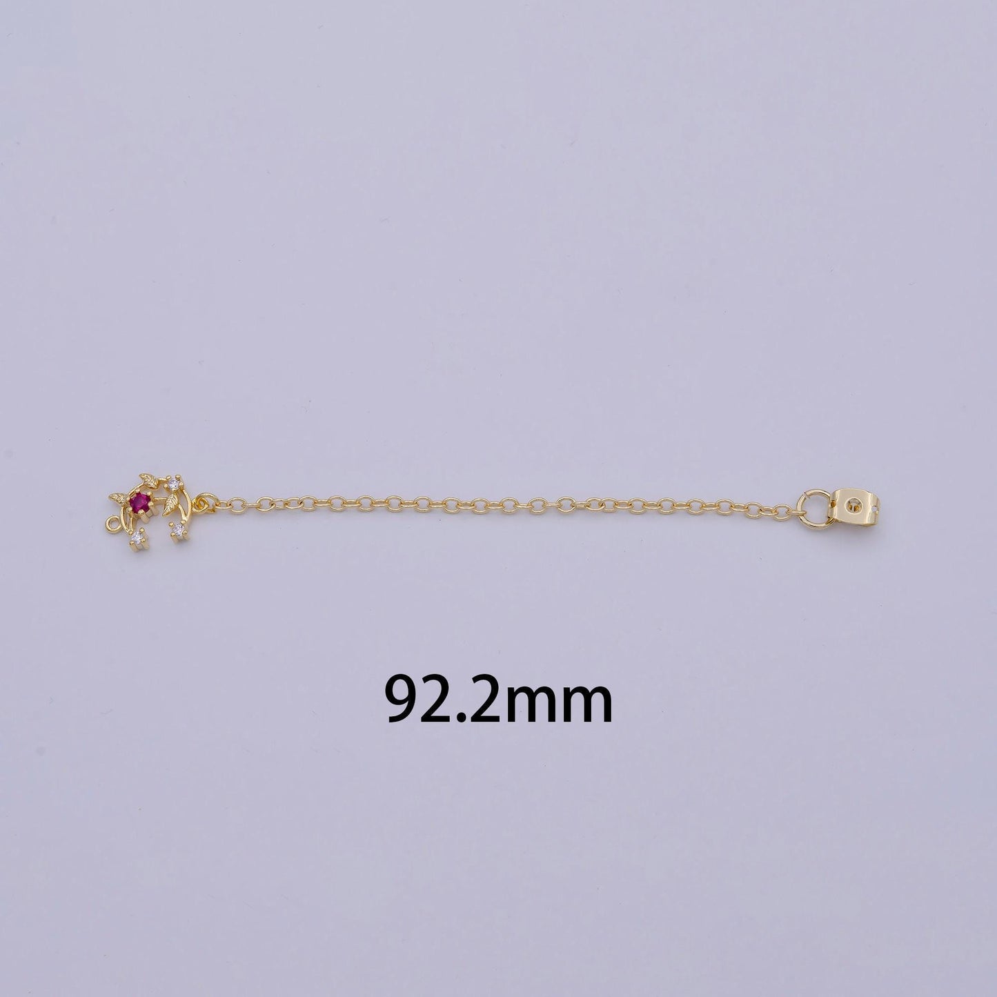 Back stopper w/ chain pink crescent moon charm 2 pcs gold filled nickel free, butterfly clutch chain dainty earring back k-187