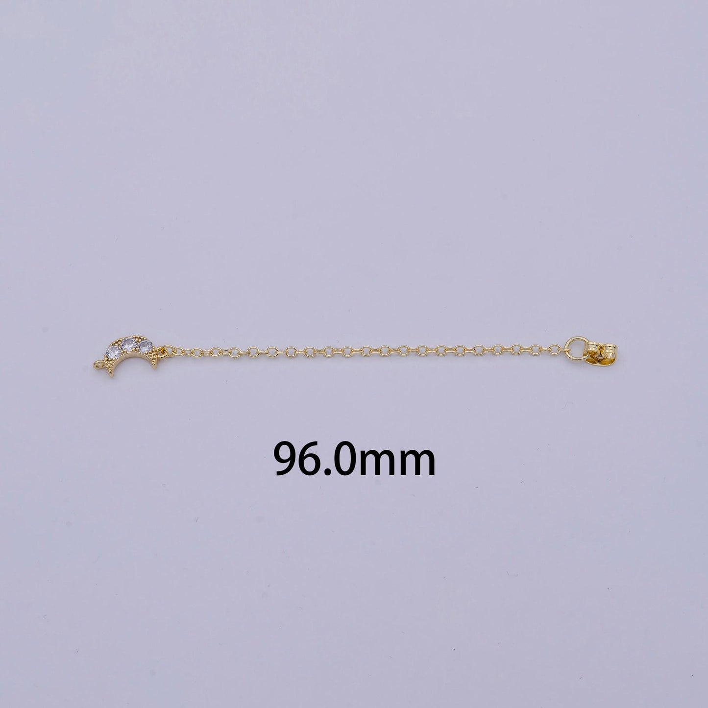 1 pair gold ear back stoppers, earring nuts with long tassel chain cz moon earring component finding k-136