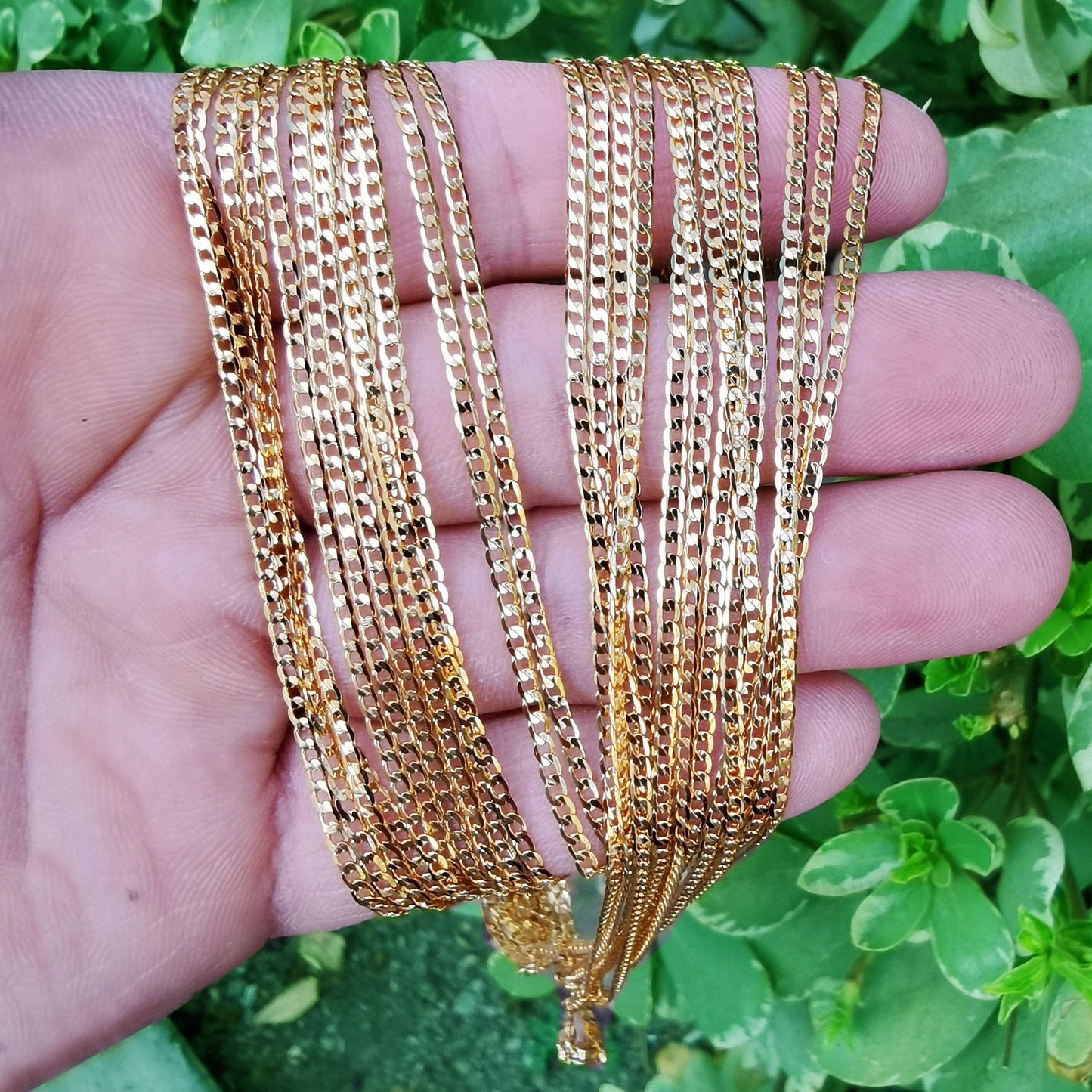 Thin gold curb chain filled curb cuban chain necklace, layer gold chain 17.5 inch / 19.5 inch wa-748