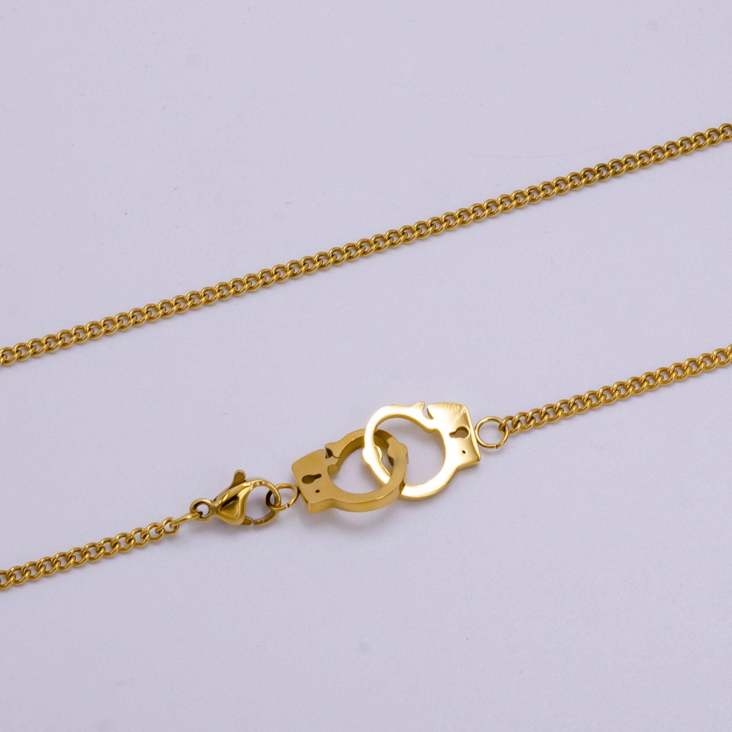 Stainless steel 2mm curb chain handcuff connector 19 inch necklace | wa-2340