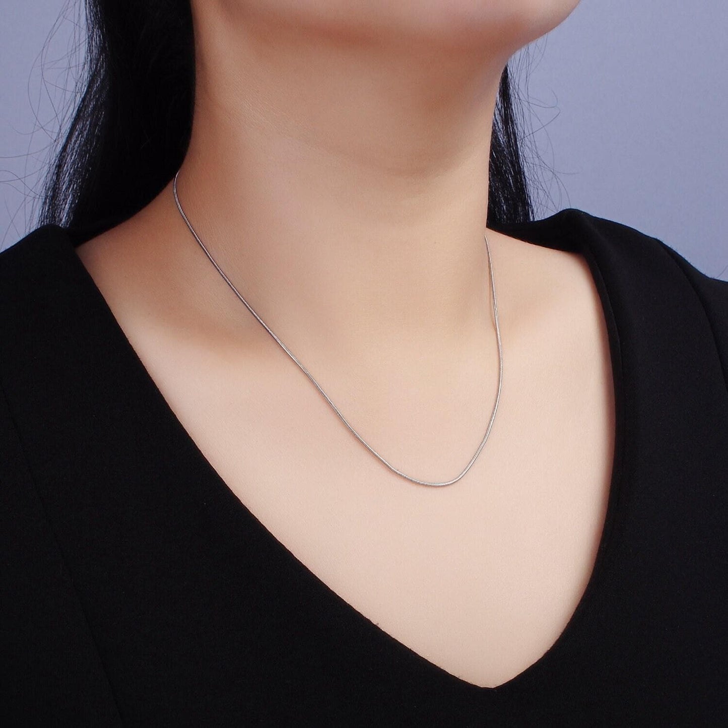 Stainless steel 1mm dainty omega 18 inch layering silver chain necklace | wa-2259
