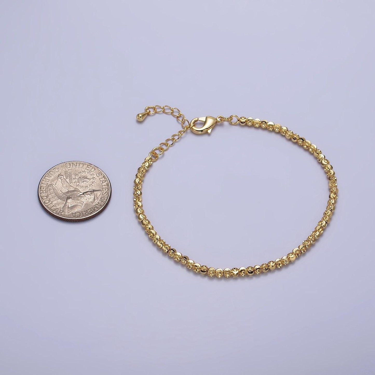 Dainty gold sparkling moon cut ball bead bracelet chain thin minimalist jewelry 2.8mm beaded ball 7 inch + 2 inch extender wa-1578