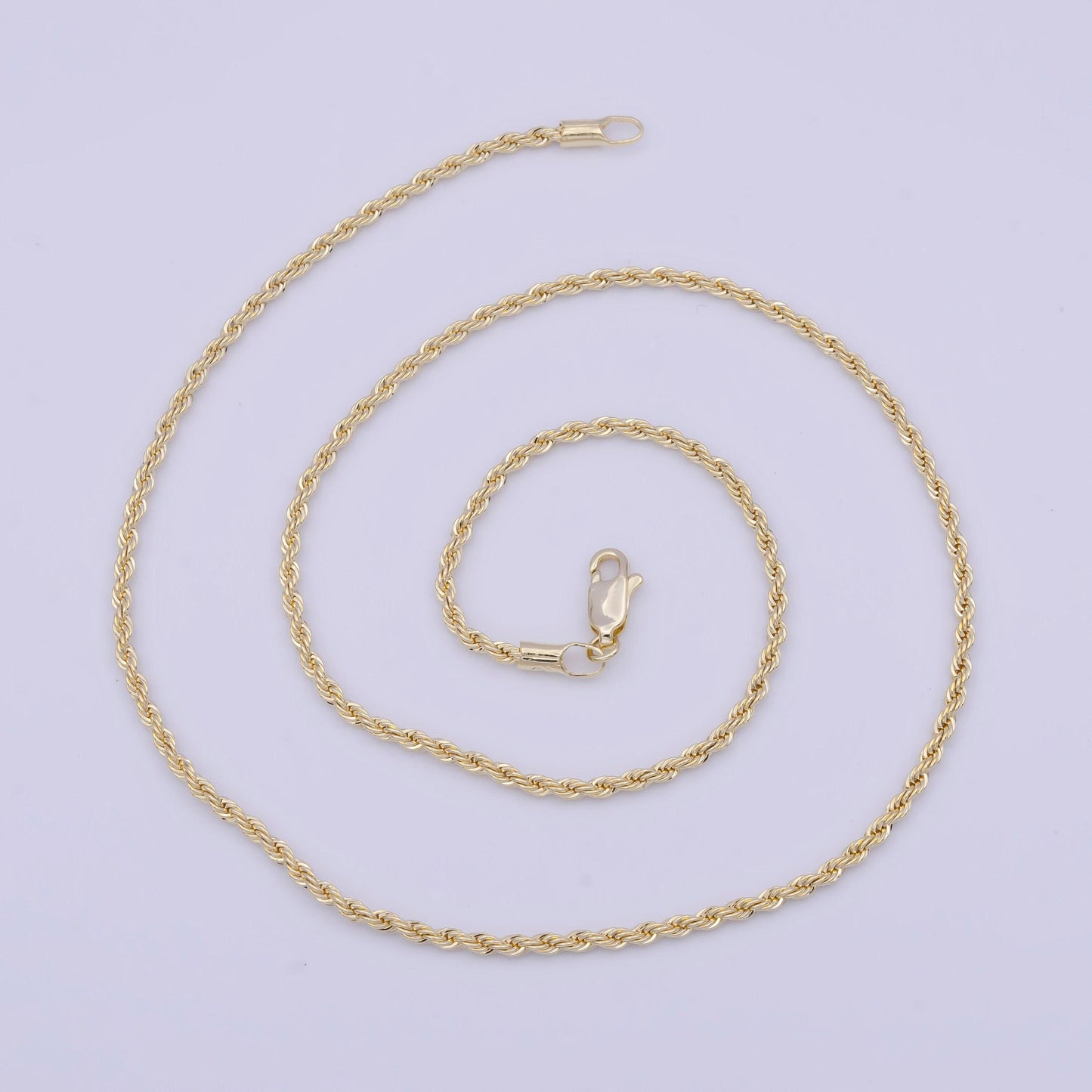 2.0mm gold twisted rope link necklace, 14k gold plated 19.0" rope chain ready to wear necklace | wa-1114