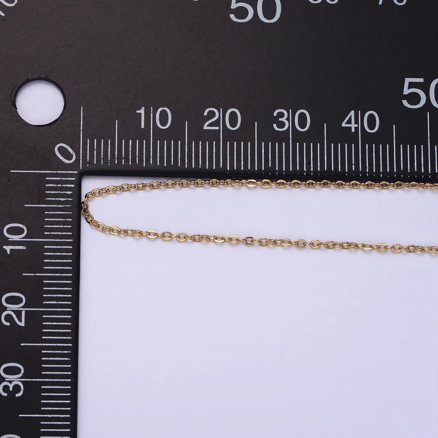 Stainless steel 1.1mm dainty cable rolo unfinished chain by yard in gold, 1469