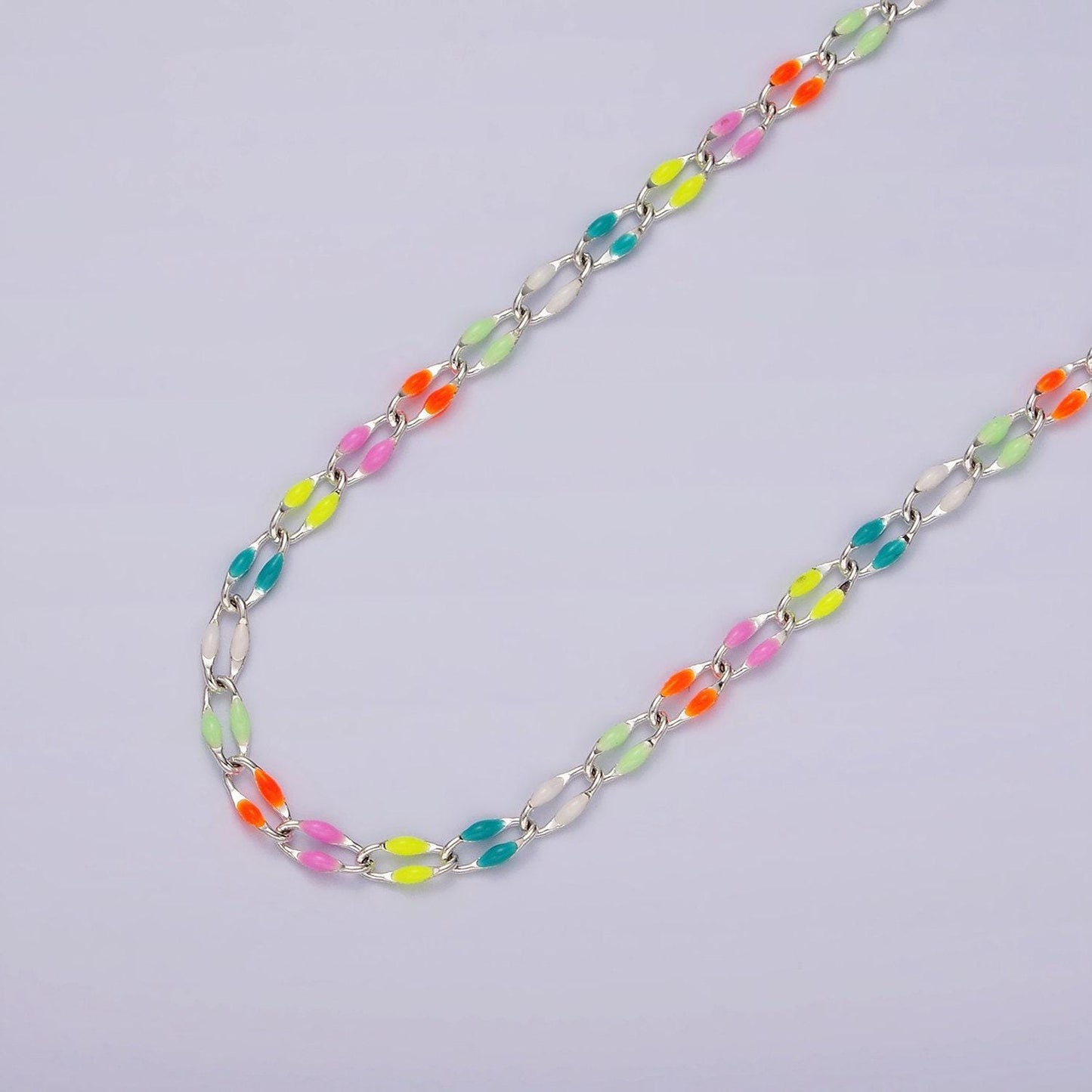 Silver rainbow multi color cable chain(pink, yellow, light blue, clear, light green, orange) enamel chain for jewelry making supply