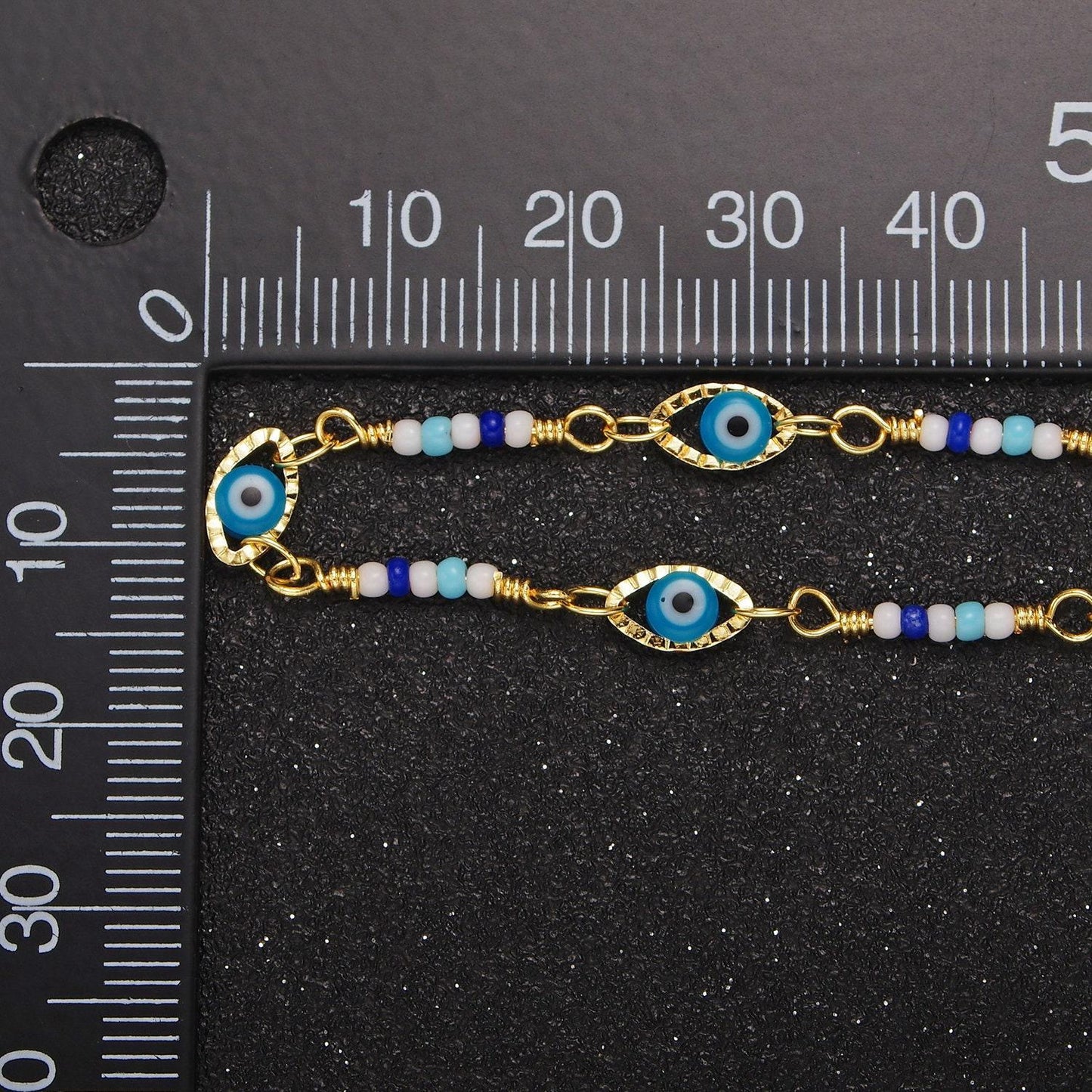 Dainty evil eye chain marque shape bead enamel chain by yard colorful beaded unfinished chain | roll-1417 roll-1418