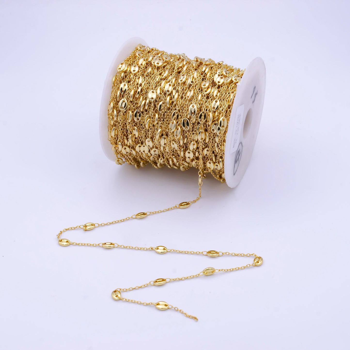 24k gold filled dainty station mariner chain by yard, bulk wholesale gold mariner chain for jewelry making | roll-797