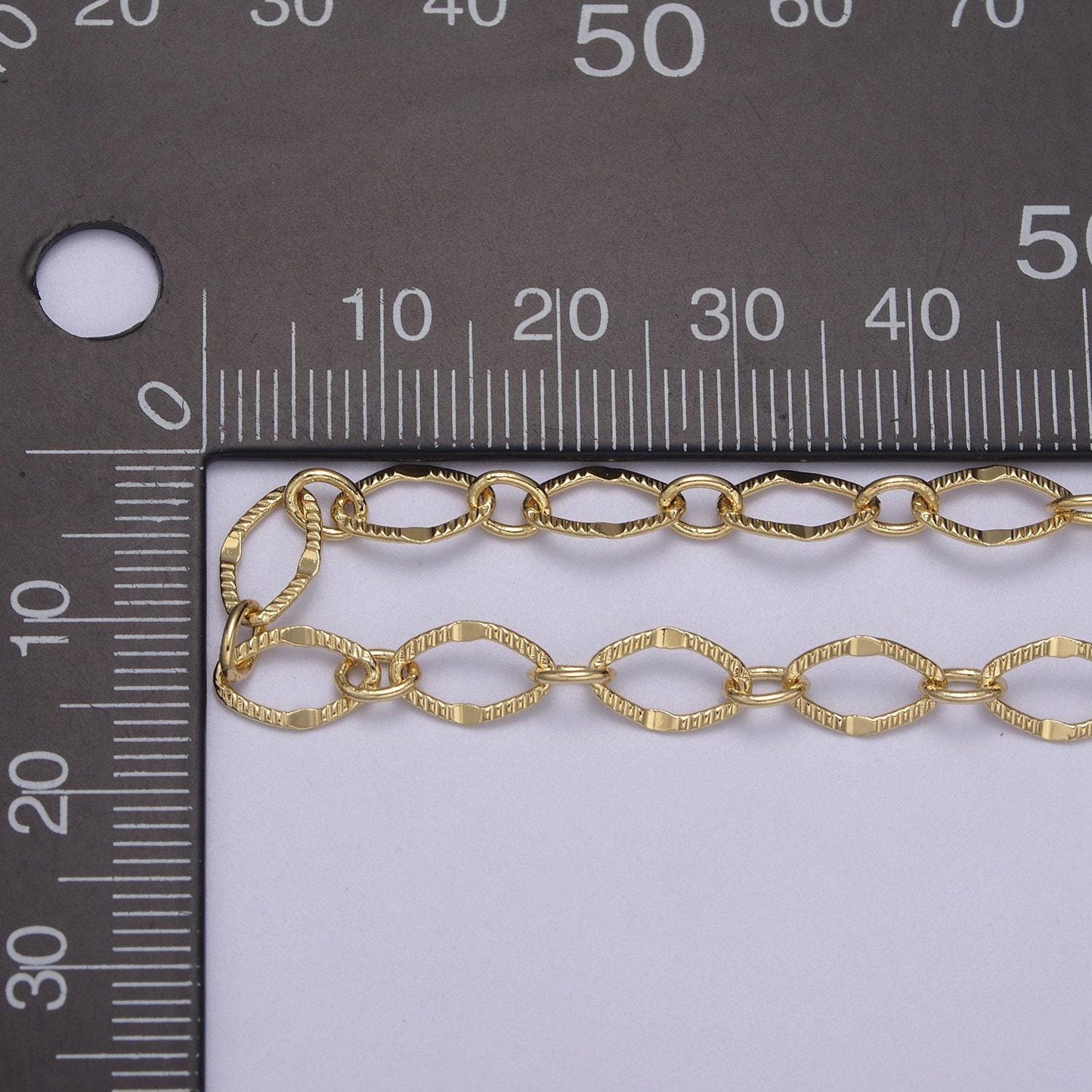 Gold oval rombust chain by yard, sunburst stamp oval link, wholesale bulk roll chain for jewelry making, width 5.9mm, 596-597