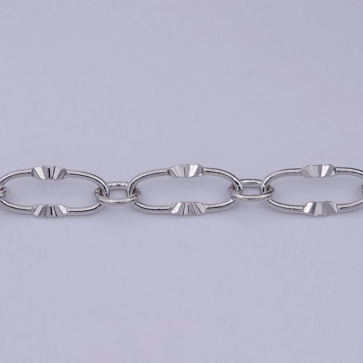 Silver pounded oval chain by yard, sunburst link chain, rolo wholesale bulk roll chain for bracelet, necklace, anklet jewelry making, 589