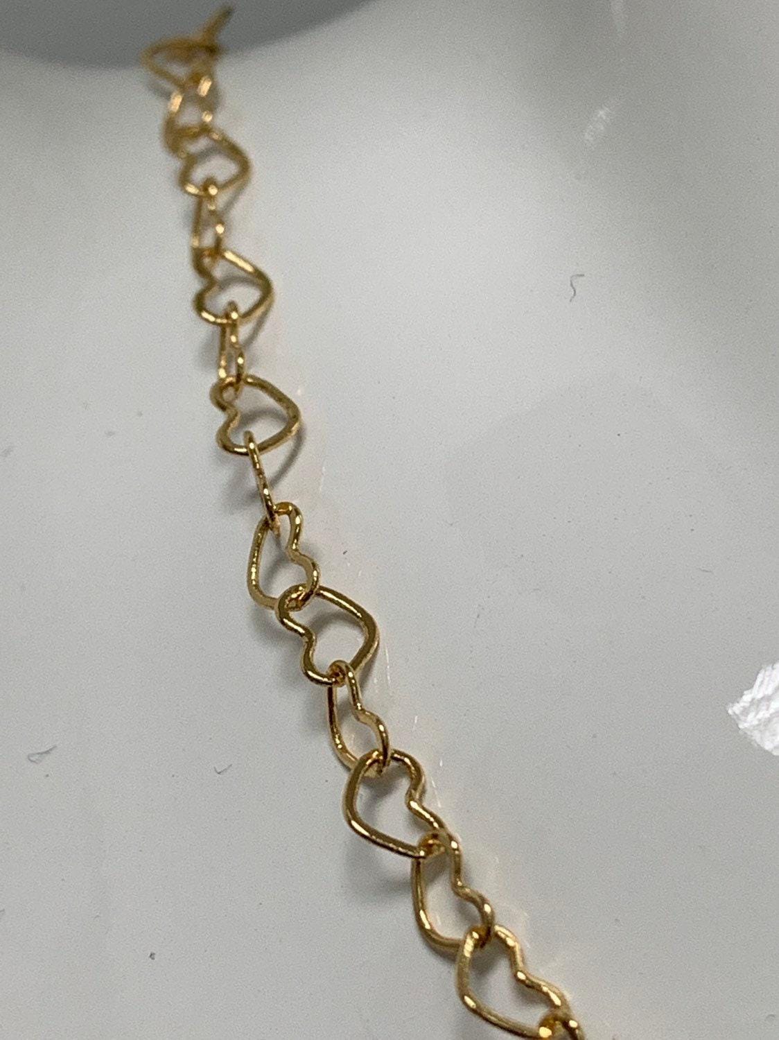 Heart link gold chain by yard, lovely heart charm chain, 14k gold plated wholesale bulk roll chain for jewelry making, thickness 0.3mm, 574