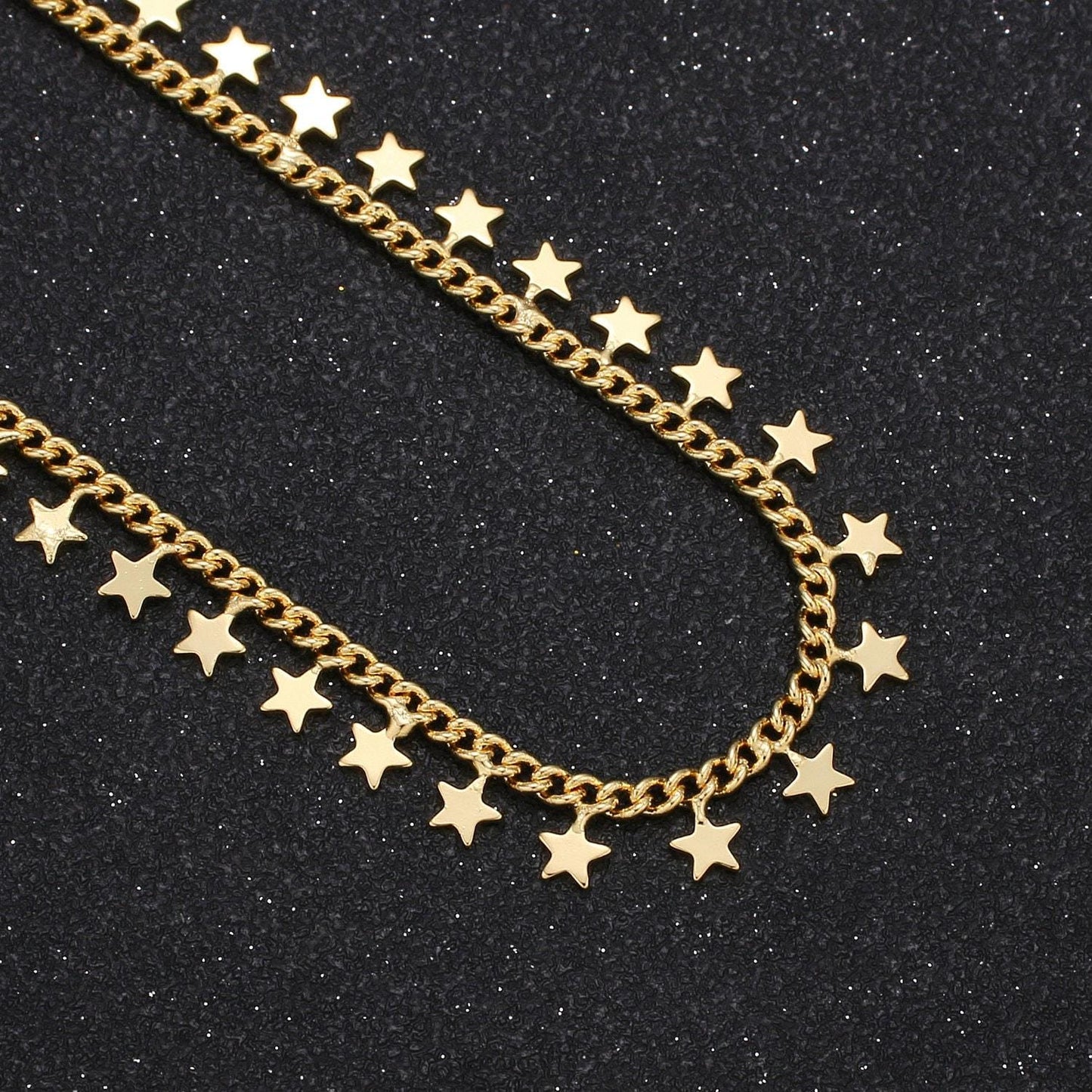 Star charm 24k gold chain by yard, galaxy charm chain, wholesale bulk roll chain width 2.3mm thickness 1.5mm, roll-353
