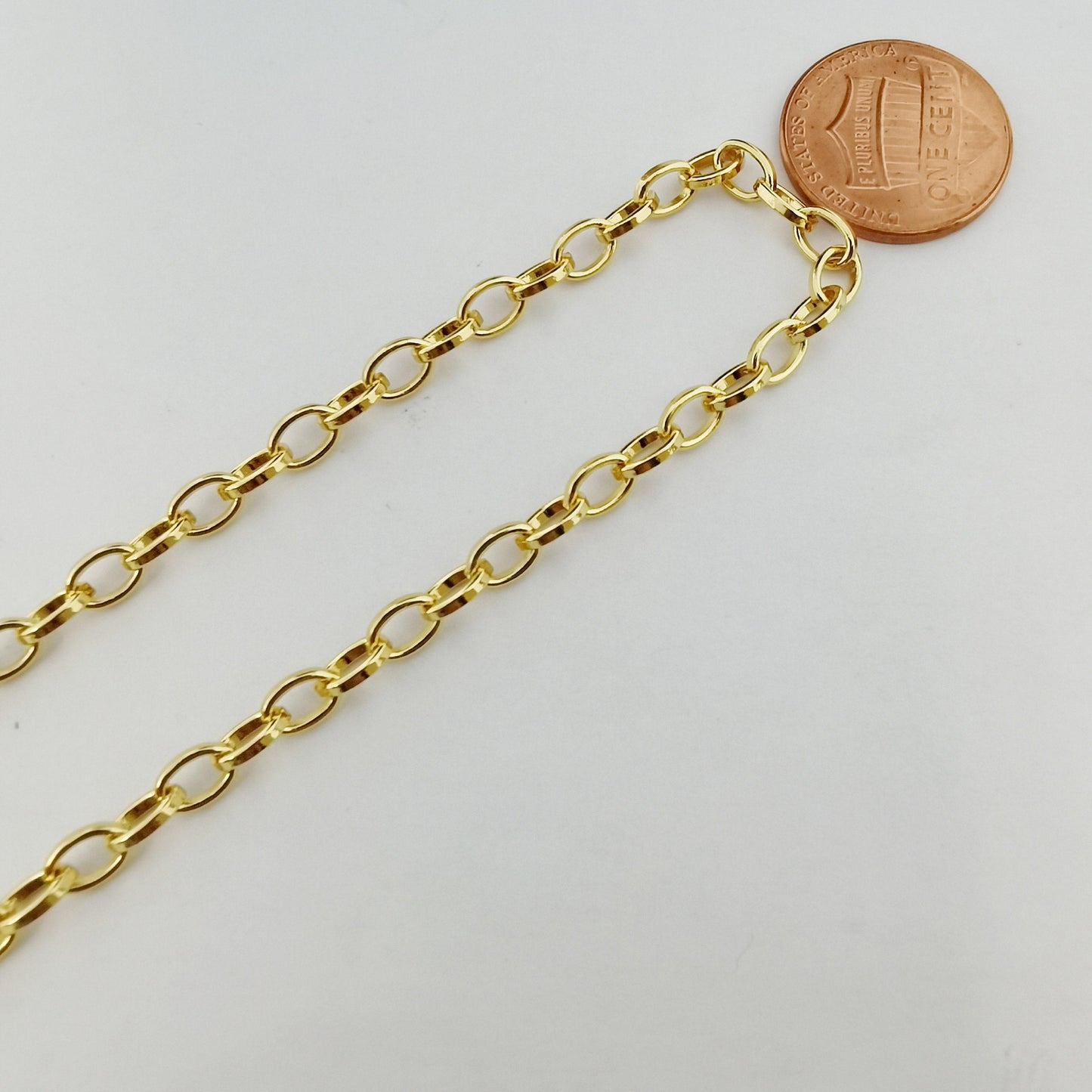 Gold rolo cable chain by yard, oval link chain by foot, wholesale bulk roll chain for jewelry making, width 4.1mm, 201, 196, 62