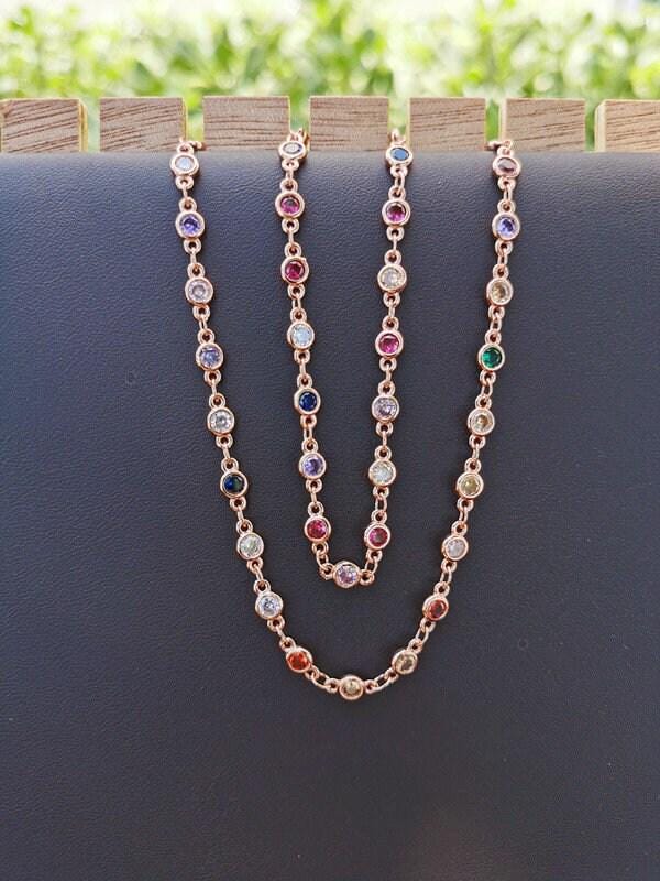 Gold, silver, rosegold micro pave colorful charm chain by yard, cz charm specialty link chain by foot, chain size 8x4mm, roll- 108, 109, 110