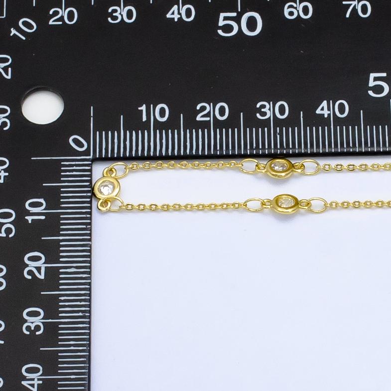 24k gold filled cz satellites chain by yard, wholesale gold station chain cz bezel cut chain for jewelry making | roll-1532