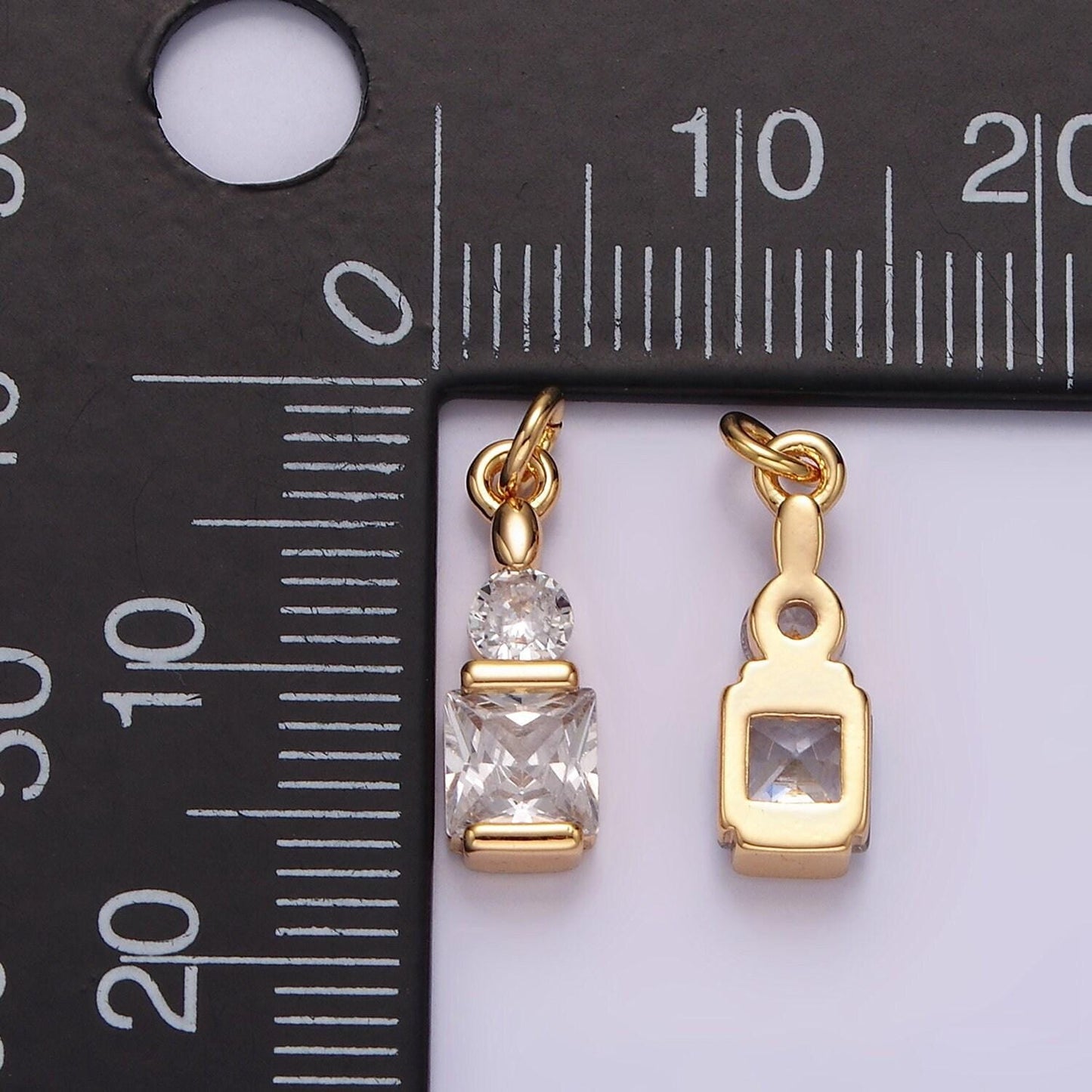 14k gold filled clear cz geometric square round add-on charm | n1038