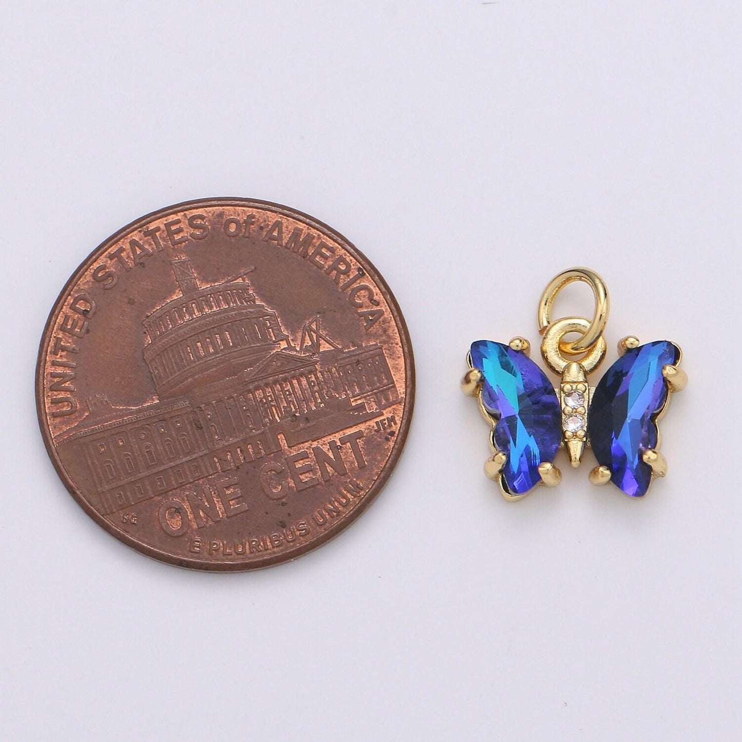 1pc tiny clear, blue, rainbow wings butterfly 24k gold micro pave cz mariposa pendant charm pendant,chgf-1990, 1991, 1992