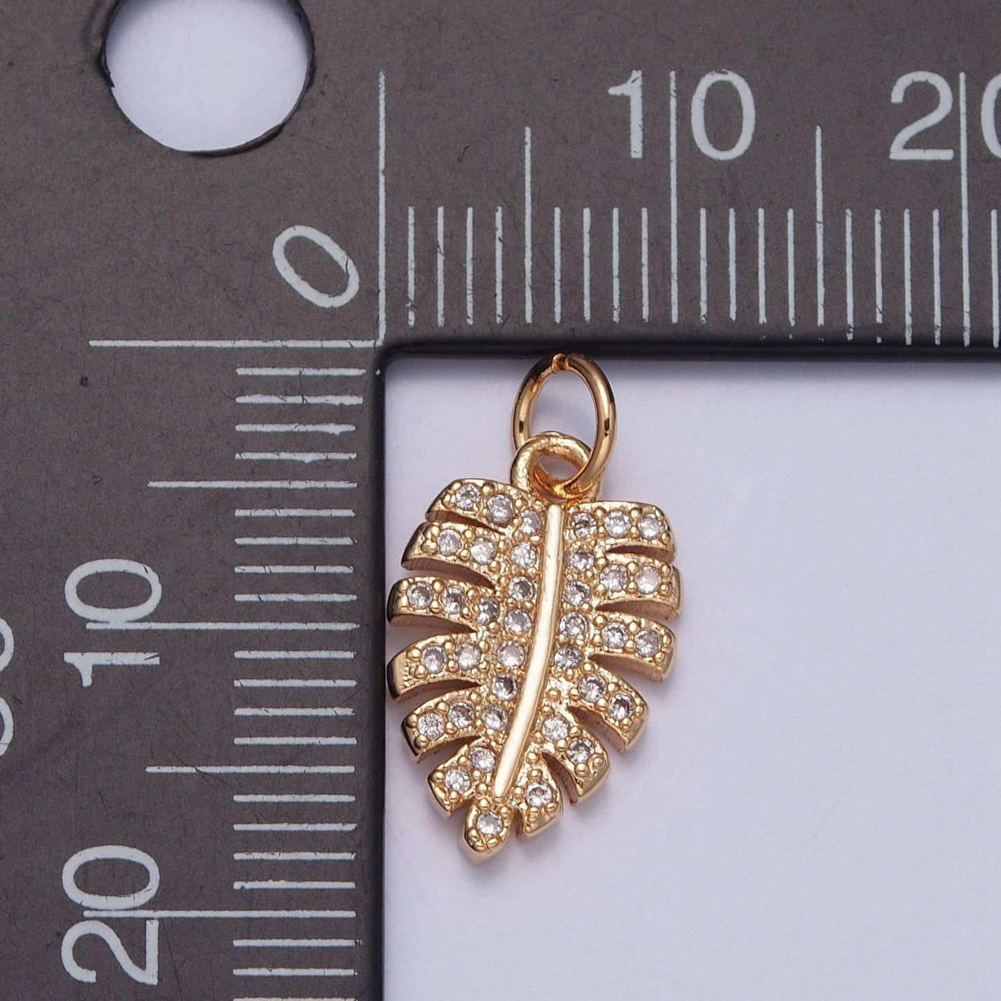 16k gold filled dainty tropical leaf micro pave cz pendant, gold leaf flora charm for diy european charms beaded bracelet | x-217