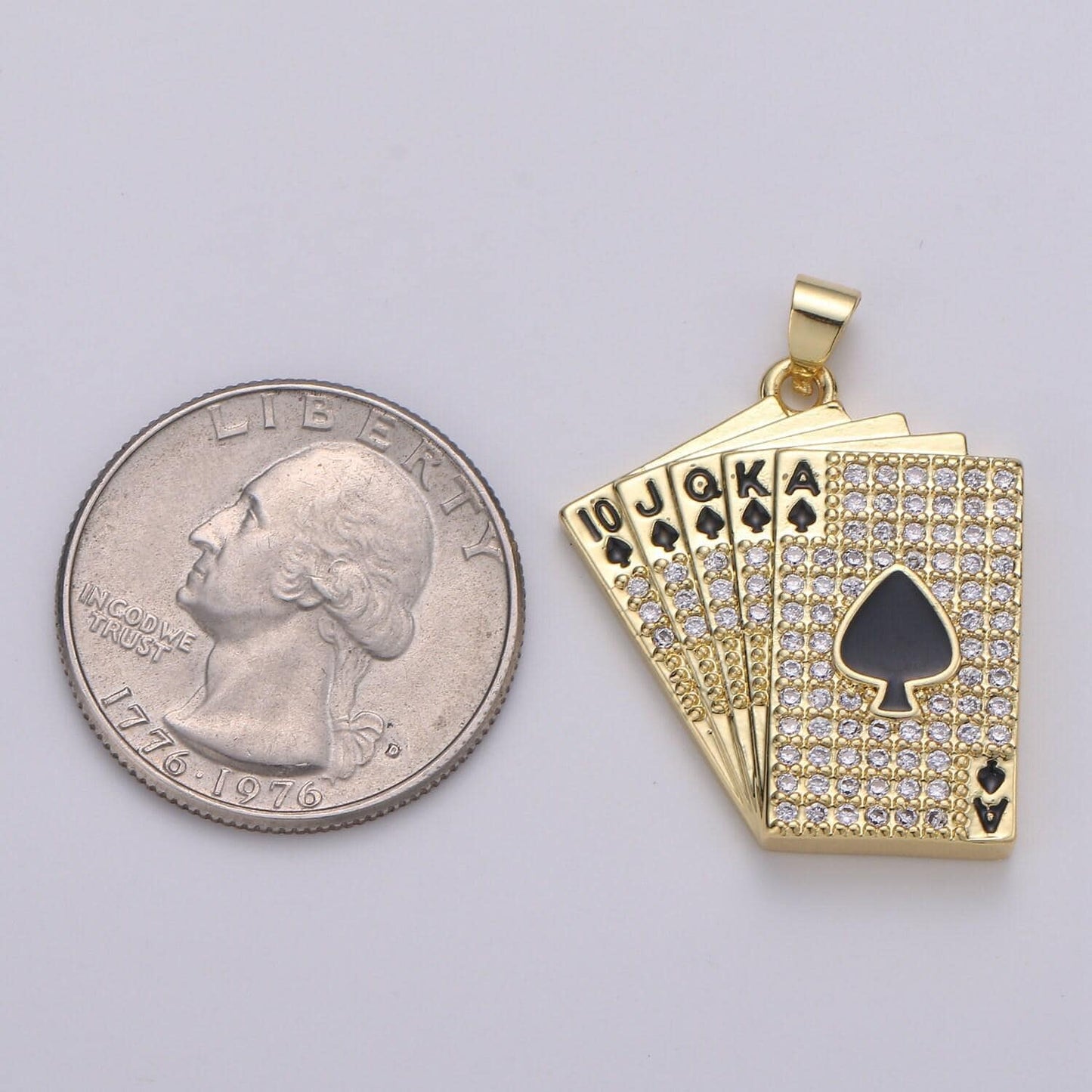 1pc 24k card deck gold micro pave cz pendant charm, spades pendant charm, pendant for diy jewelry making, pdgf-2086