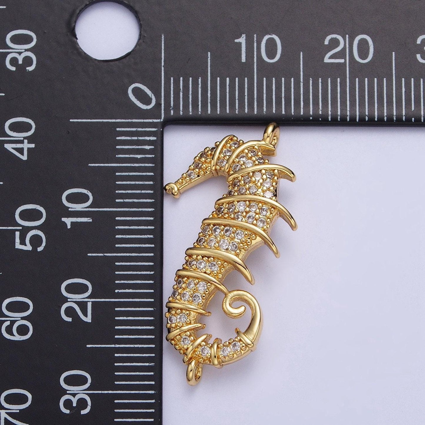 24k gold filled cute sea horse link connector, dainty seahorse clear micro pave cz connector, animal link cubic under the sea | g-884