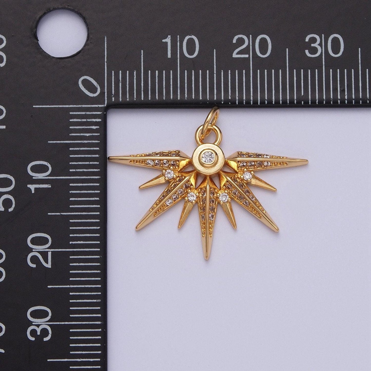 24k gold plated spikes spears cz stones pendant, micro pave cz spiked spears for diy bracelet earring necklace | x-148