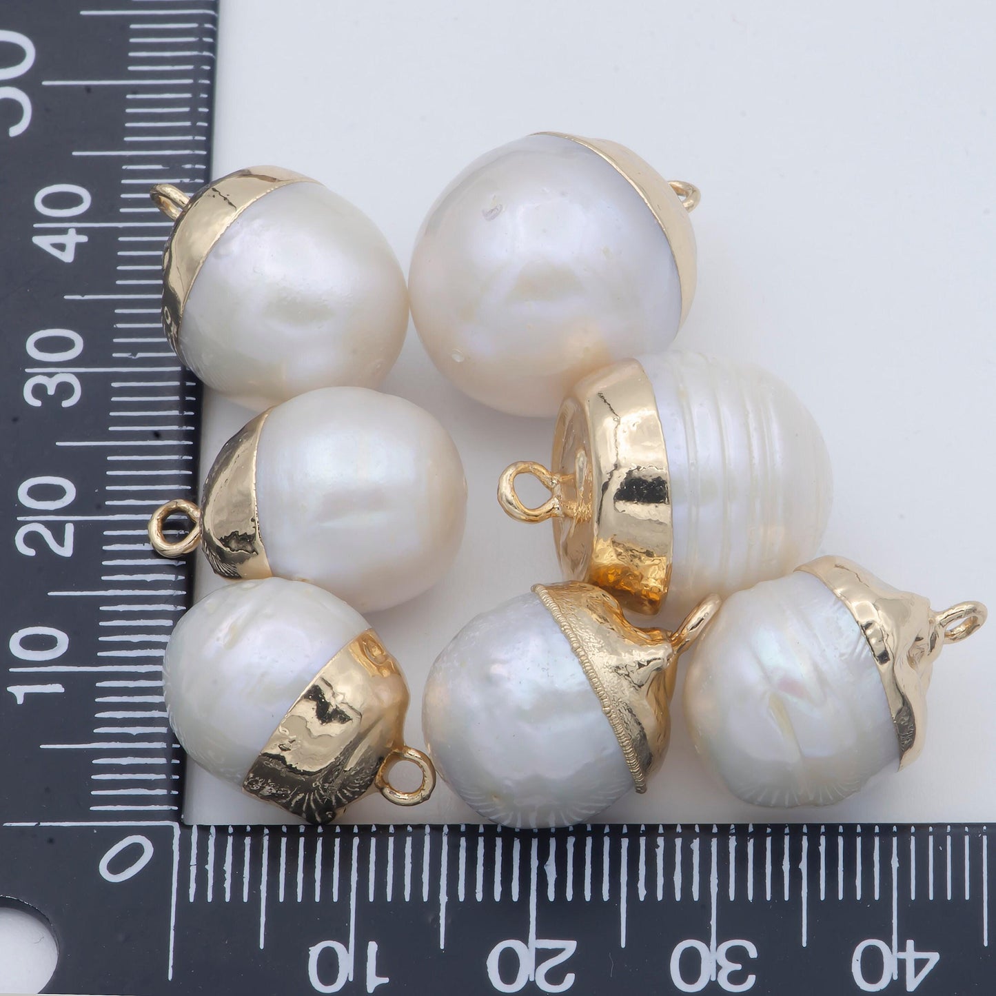 White baroque pearls freshwater charms drop pendant handmade approx. 10-15mm. made with freshwater pearl and gold plated edges p-1820