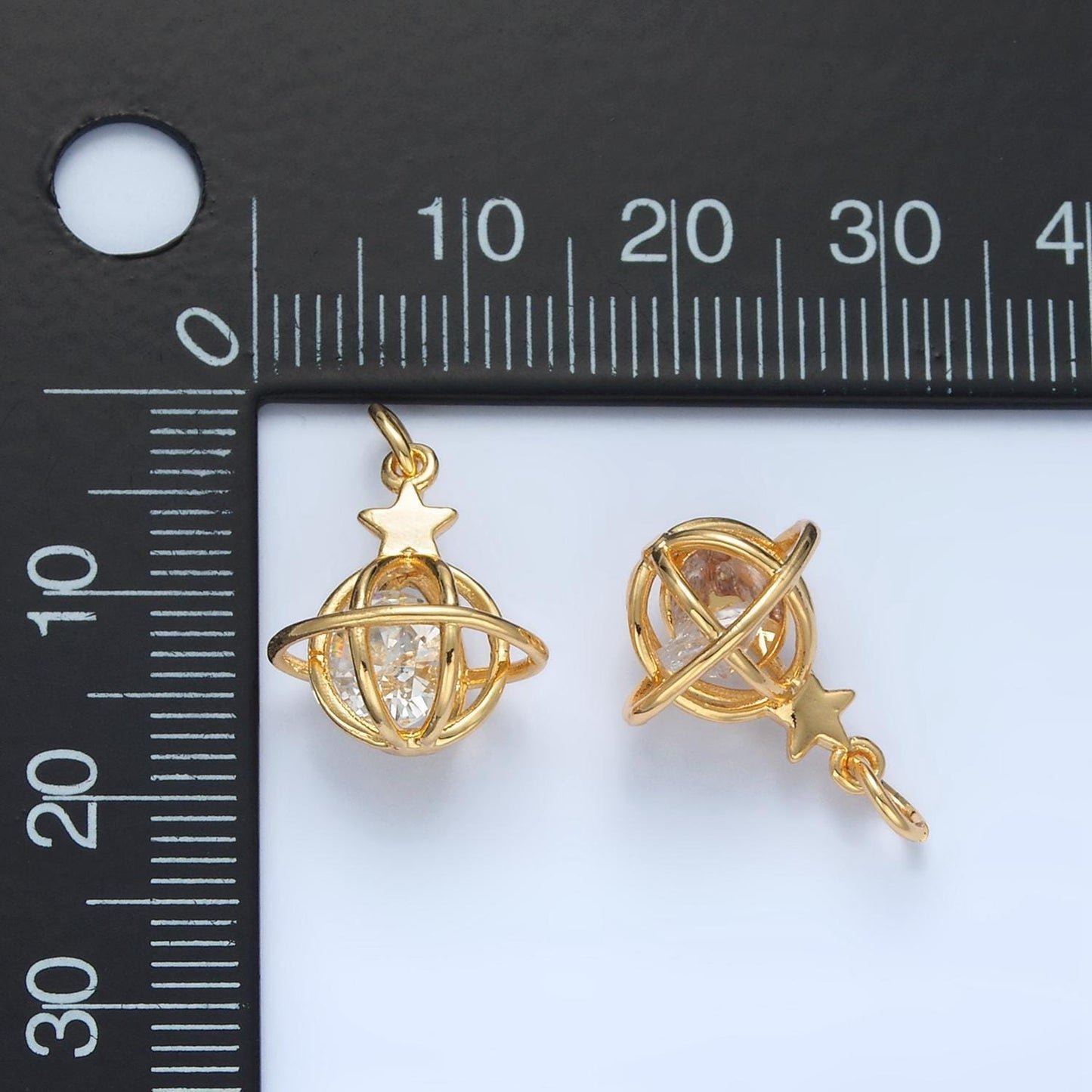 3d saturn cz planet mini gold filled celestial charm | x-284