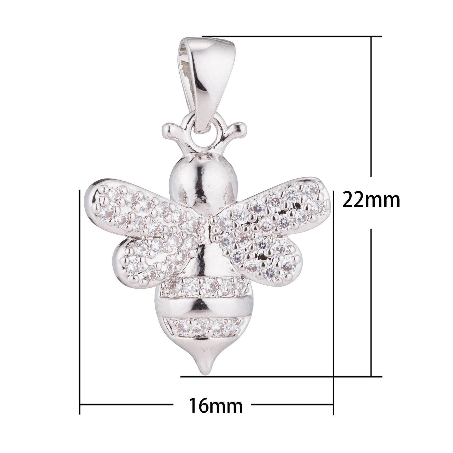 Cute queen bee honeybee bumblebee animal life nature cubic zirconia necklace pendant charm bead bails findings for jewelry making h-383