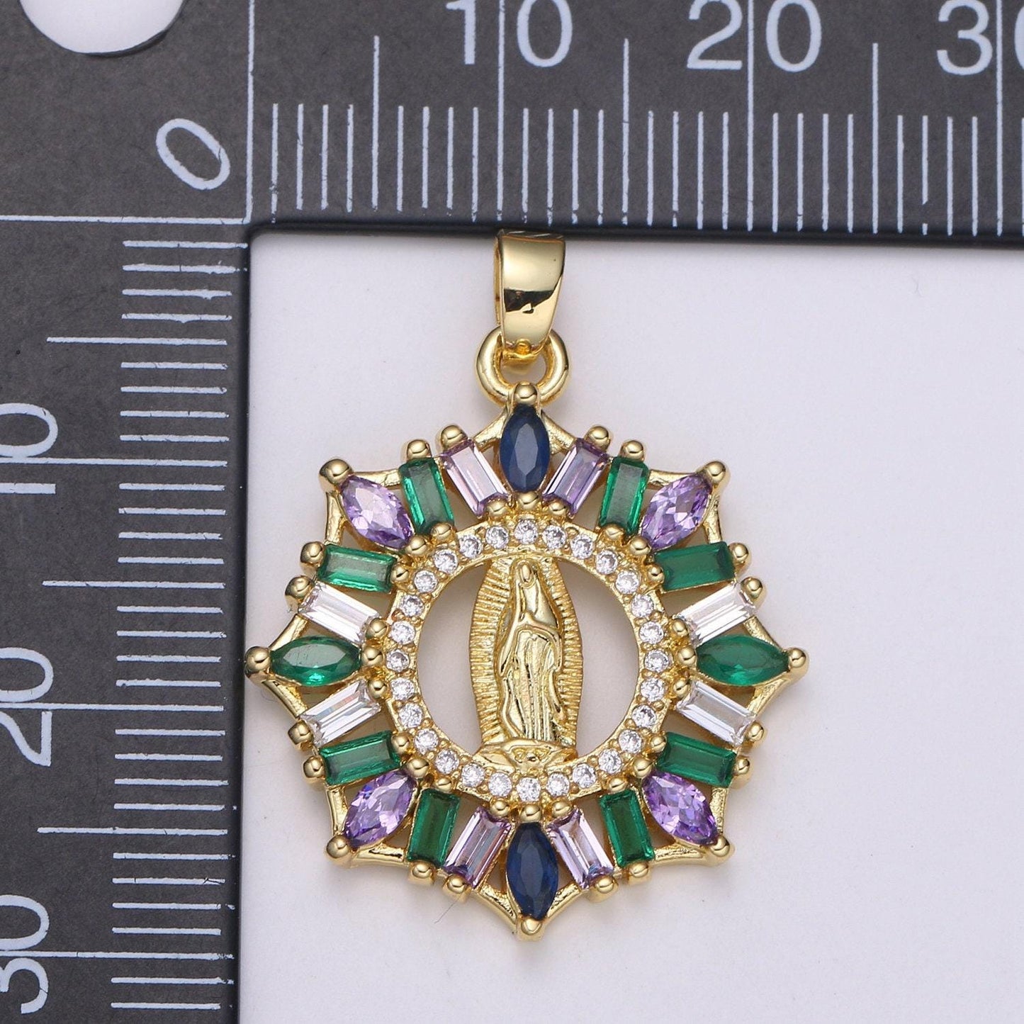 Cz paved gold virgin mother mary pandents, catholic baptism lady guadalupe pendant purple green cubic medallion religious jewelry craft j262