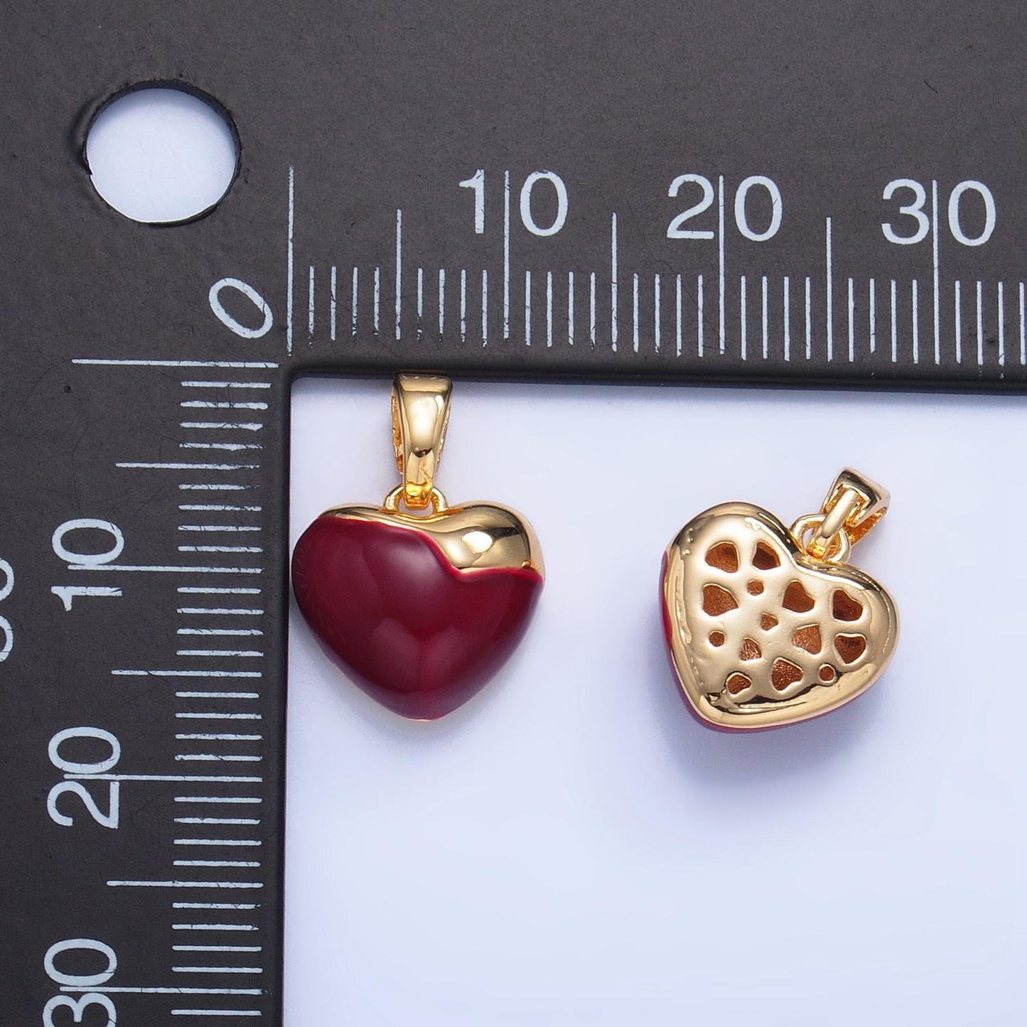 Red enamel heart charm 24k gold filled heart pendant | aa1023