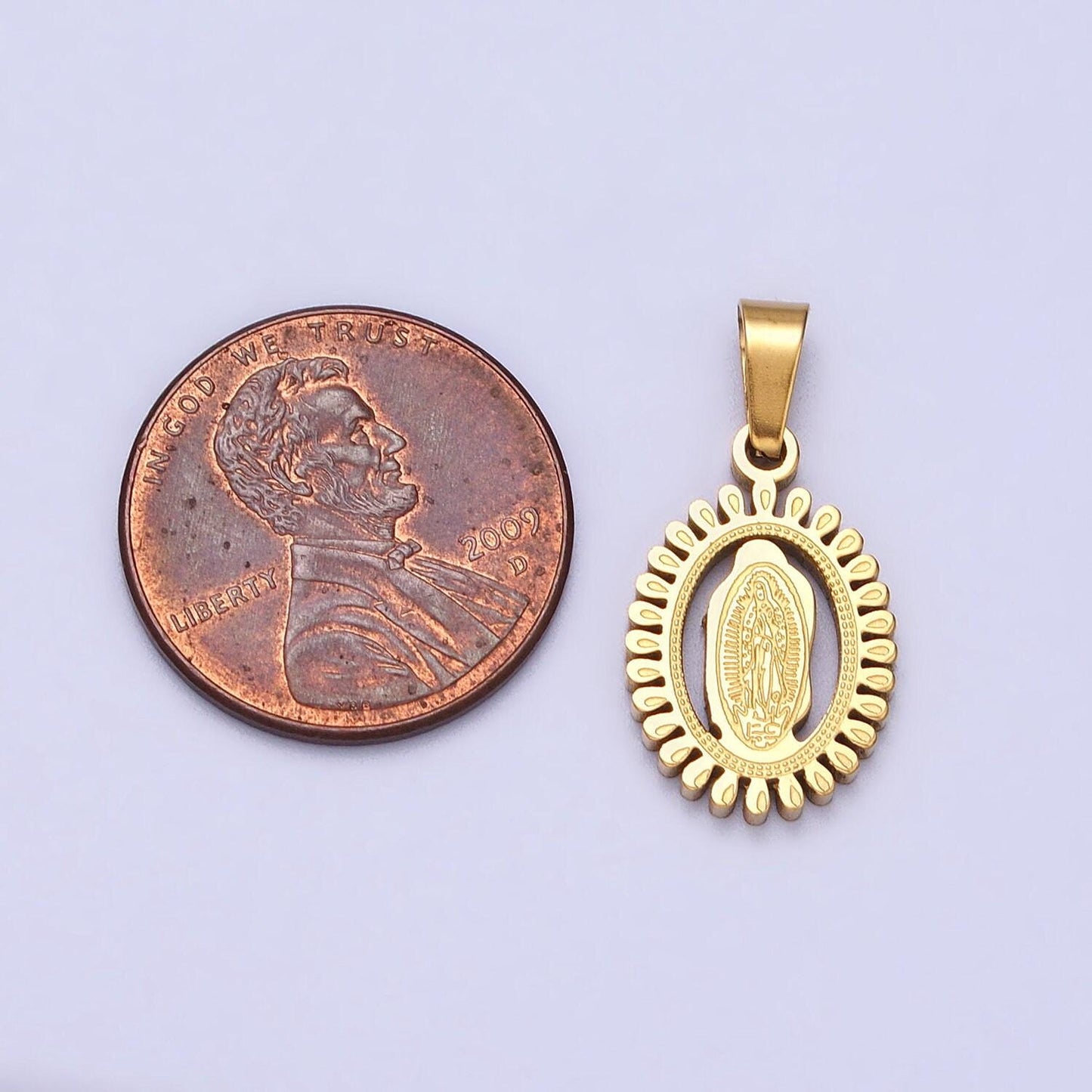 Dainty virgin mother mary miraculous medal stainless steel oval pendant charm 22.7x11.3mm religious charm oval medallion catholic charm j639