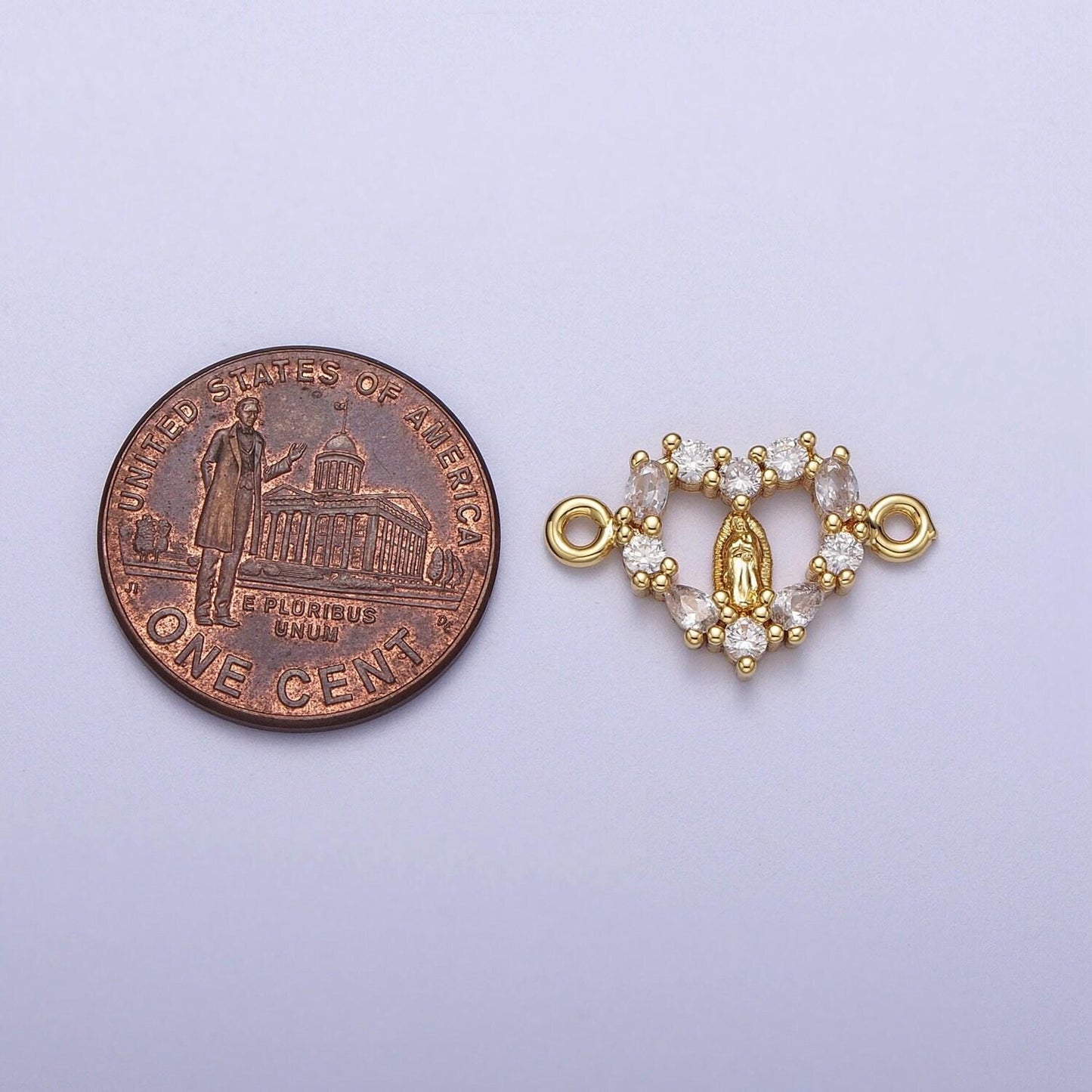 Mini gold filled pave cz virgin mary charm connector lady guadalupe heart link connector for bracelet y637