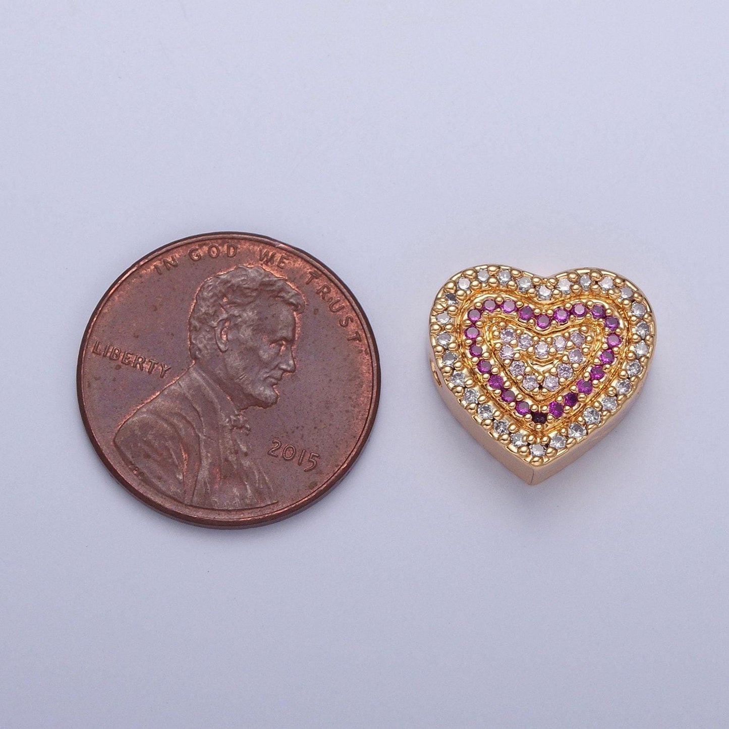 14k gold filled micro pave cubic zirconia heart spacer bead, multicolor cubic zirconia cz valentine love jewelry making component w-898