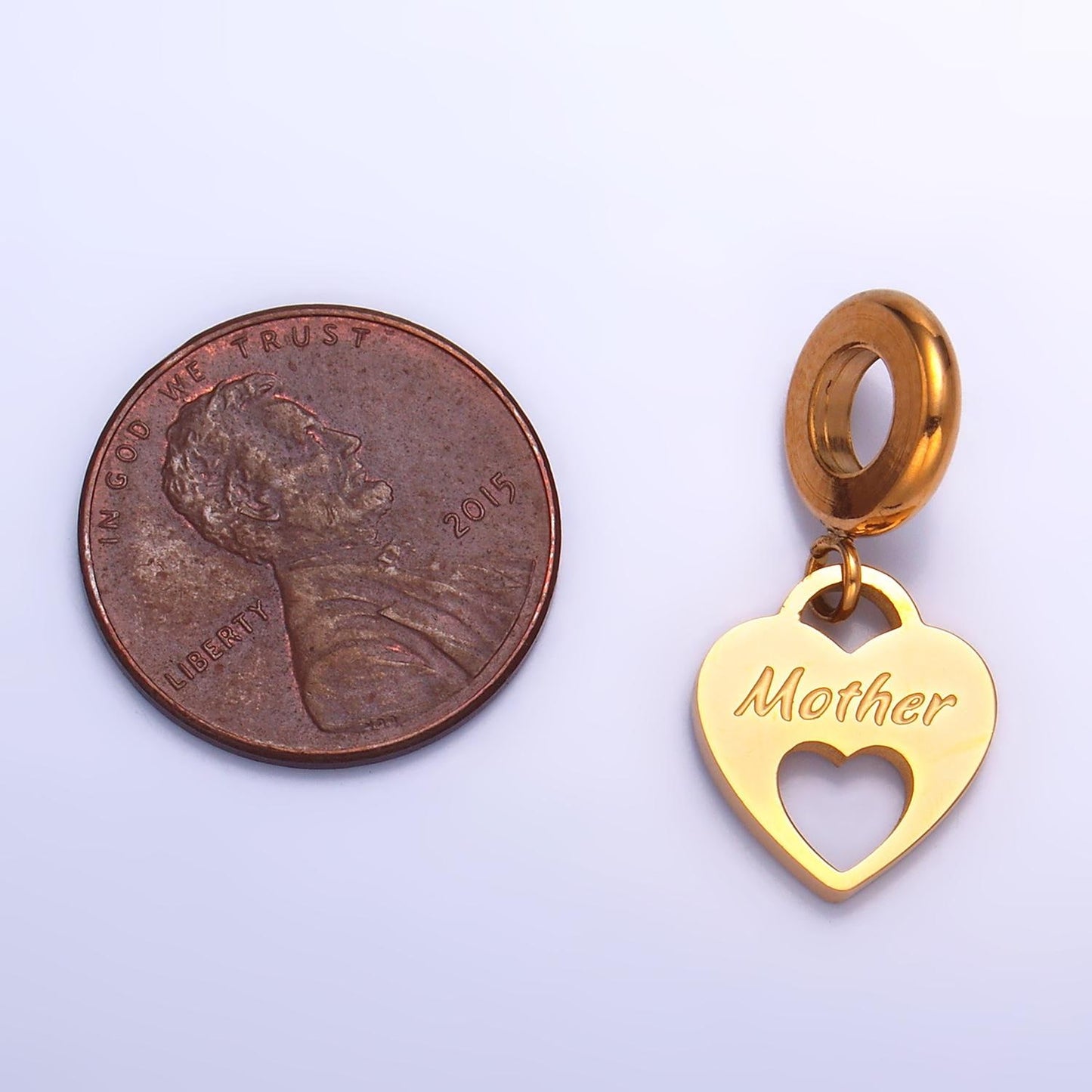 Stainless steel gold heart mama charm mother day theme rondelle bail drop pendant | p-1436