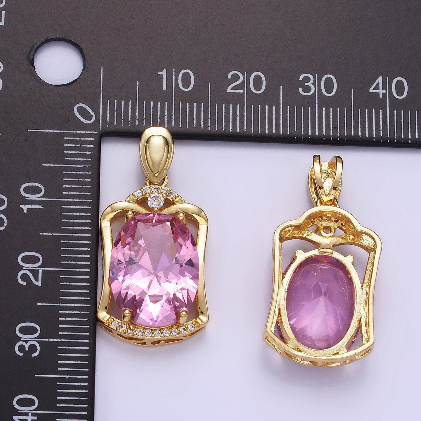 14k gold filled pink cz oval open micro paved cz frame bezel | aa-1187