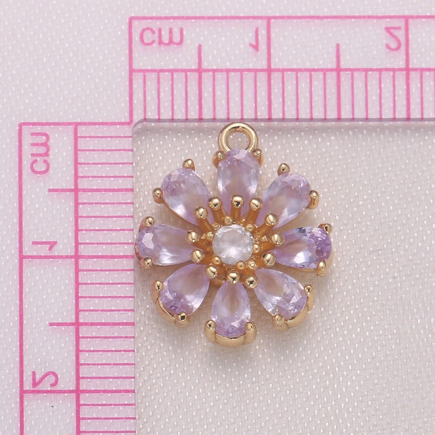 Dainty pink purple daisy flower cubic zirconia cz charm pendant floral nature charm bracelet necklace earring supply - 962