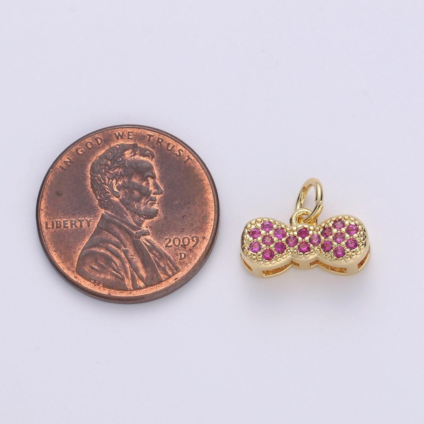 24k gold bow charms, cz bracelet charm, fuschia micro pave bow, mini bow pendant,cubic zirconia charm, gf charm