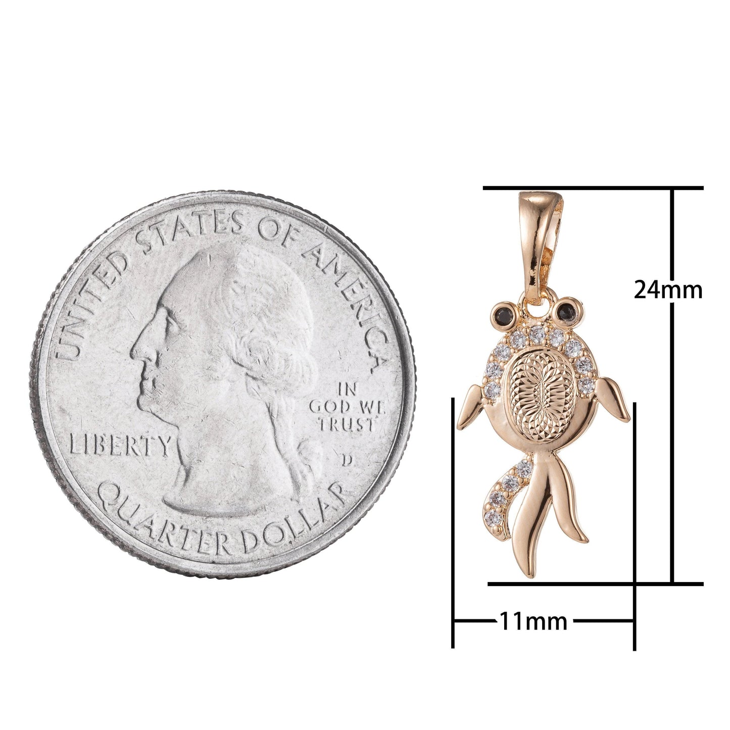 1pc 18k gold micro pave cz gold fish pendant charm, micro pave cz pendant charm, fish pendant, for diy jewelry, 1343