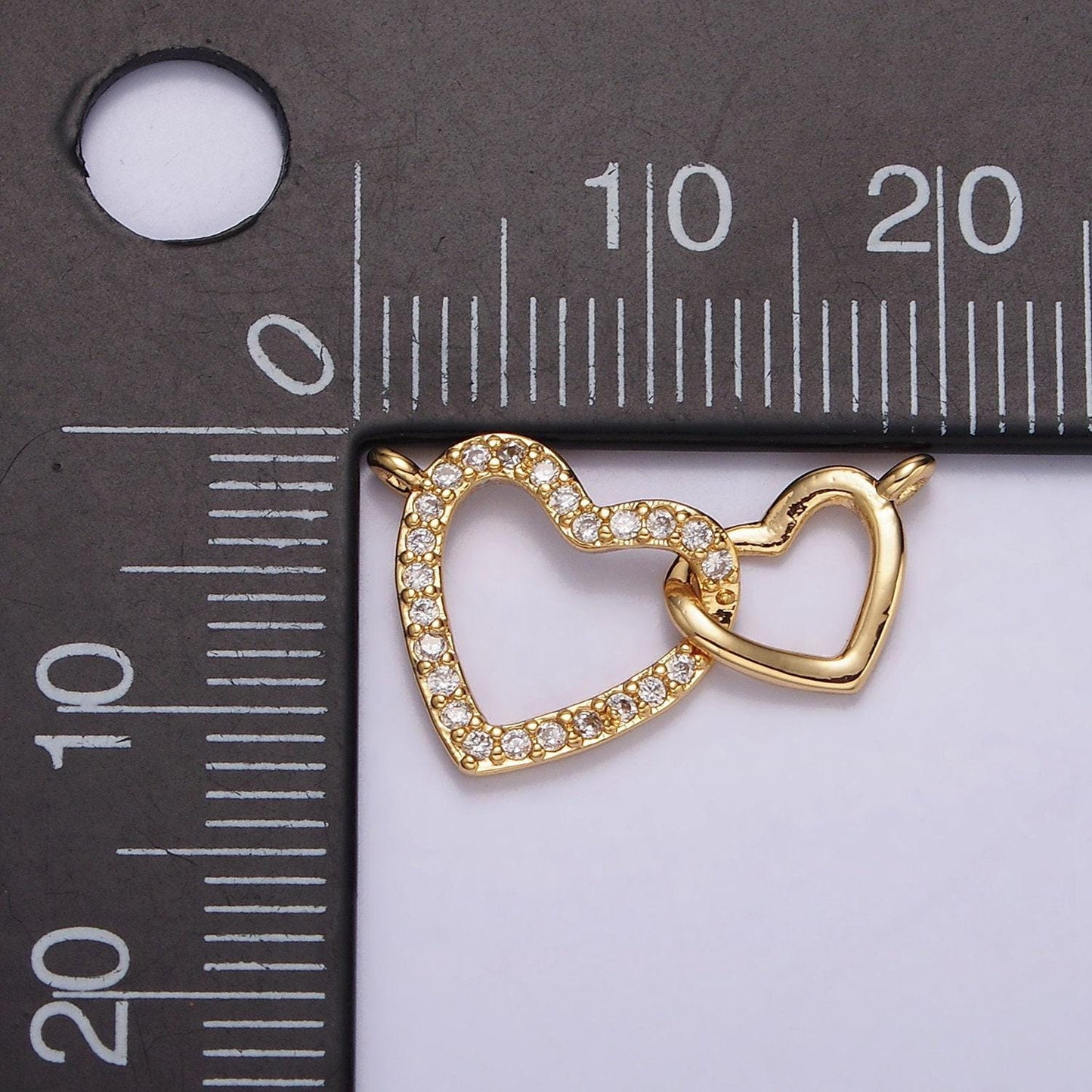 24k gold filled open double heart micro paved cz connector | y758