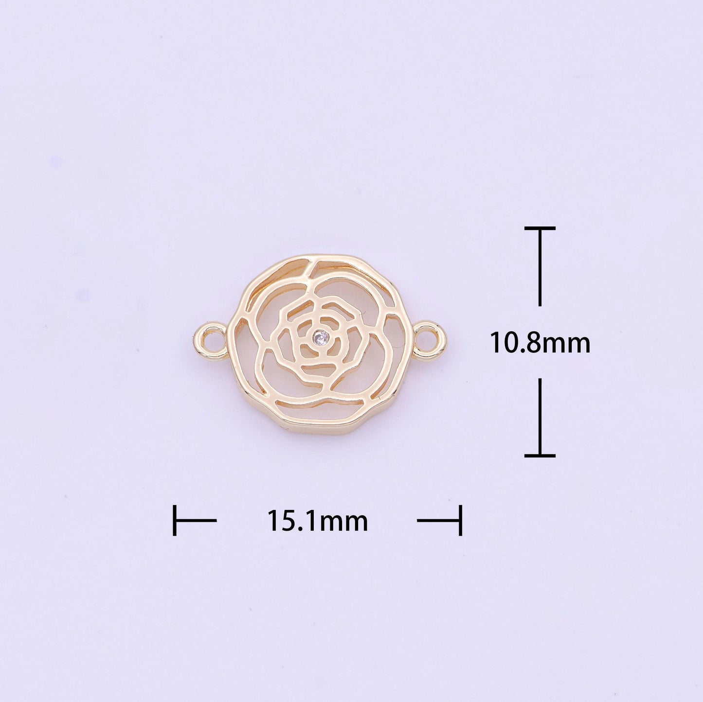 Gold rose flower filigree charm connector for bracelet component y-628