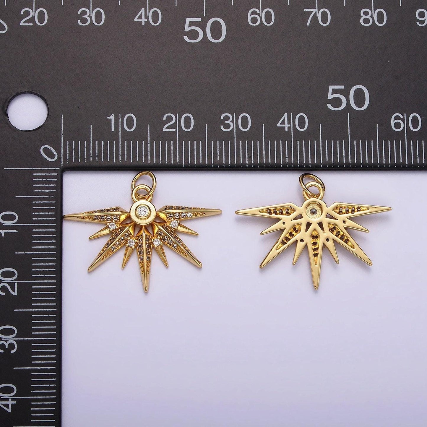 Micro pave cz star gold charm, wing starburst cubic charm, dainty celestial pendant dainty star charm for diy supply ag519