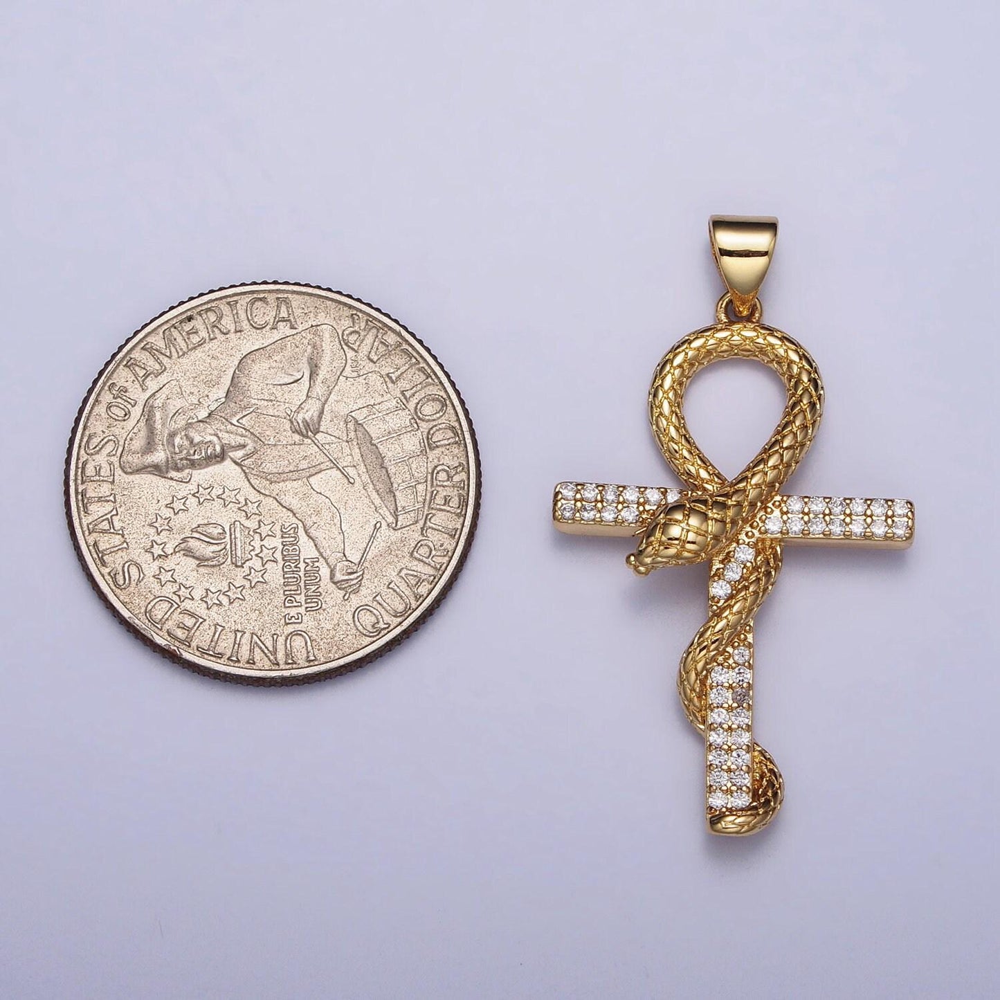 18k gold filled ankh, symbol of life, egyptian pantheon, crux ansata, cubic serpent necklace pendant charm gold snake cross pendant aa392