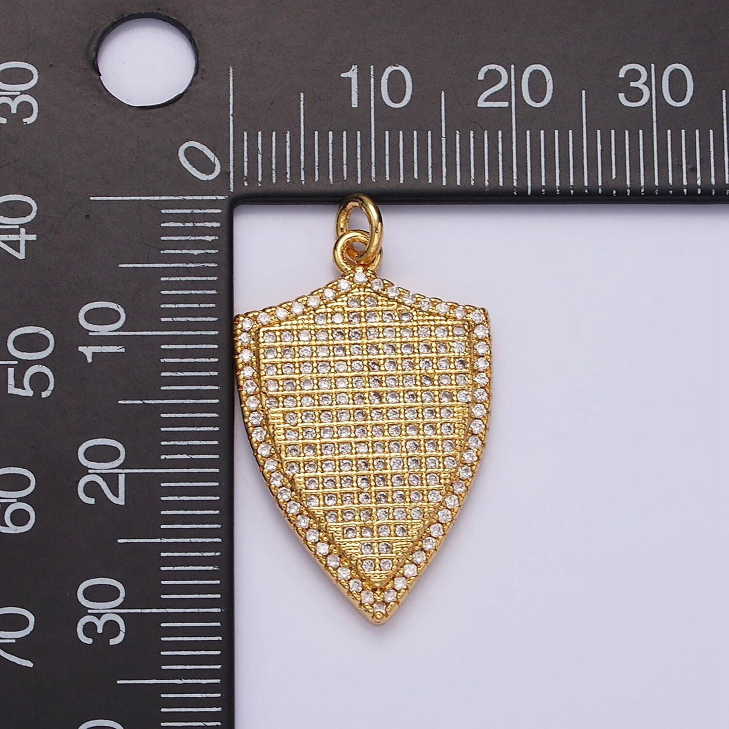 14k gold filled 30mm micro paved cz shield charm in silver, gold, black | n1132 - n1134