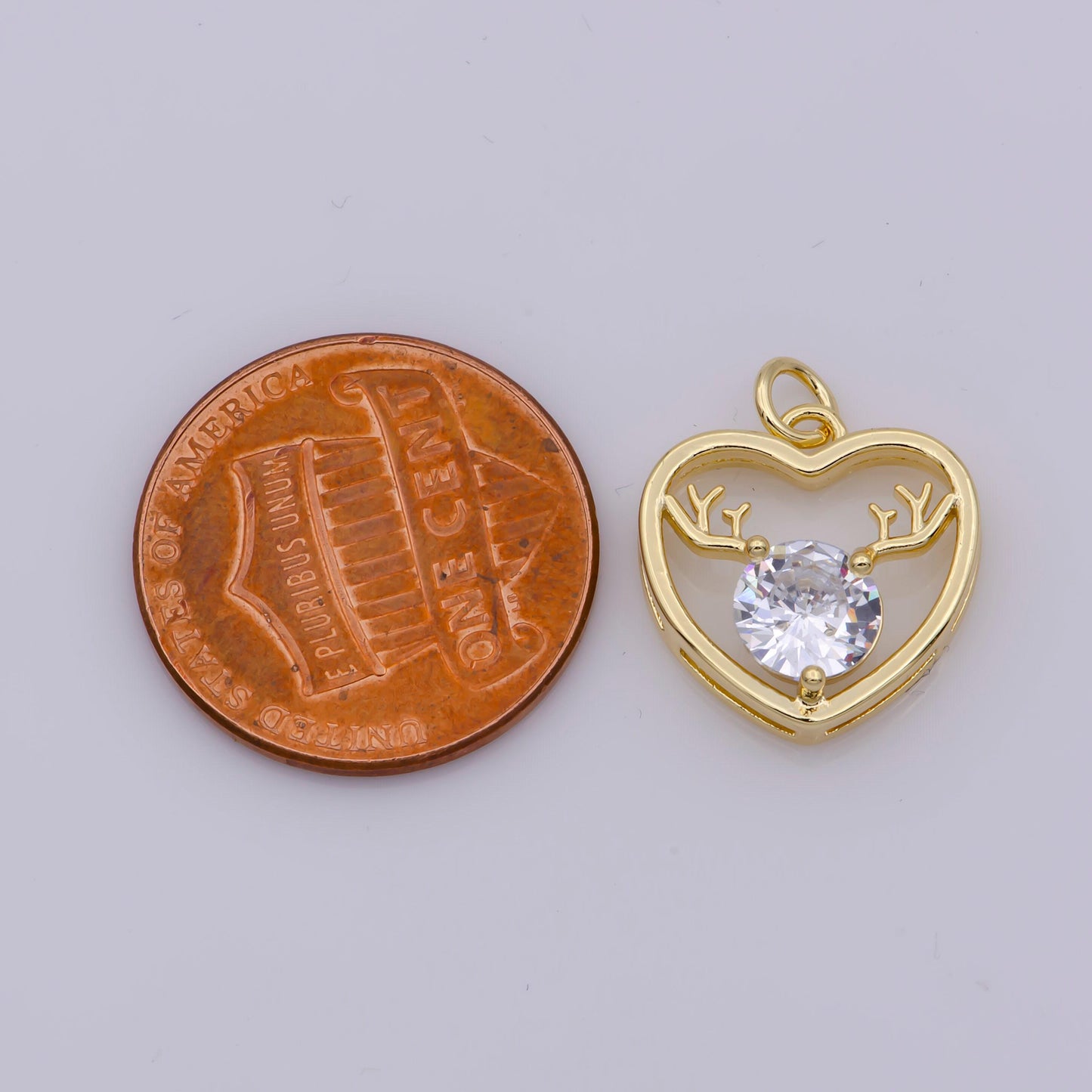 Mini gold heart charm gold filled cz stone raindeer pendant minimalist jewelry for bracelet earring necklace component
