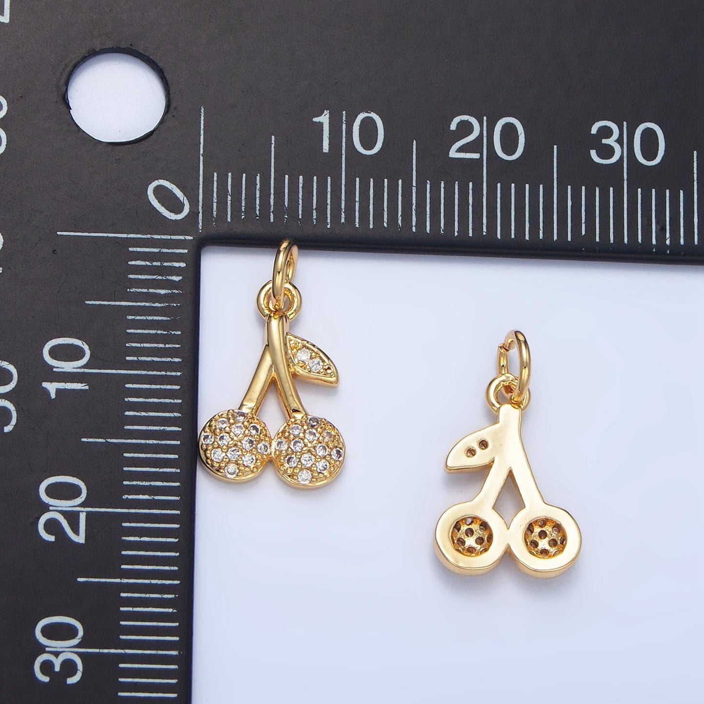 Clear cz micro paved cherry fruit 24k gold filled charm | x-873